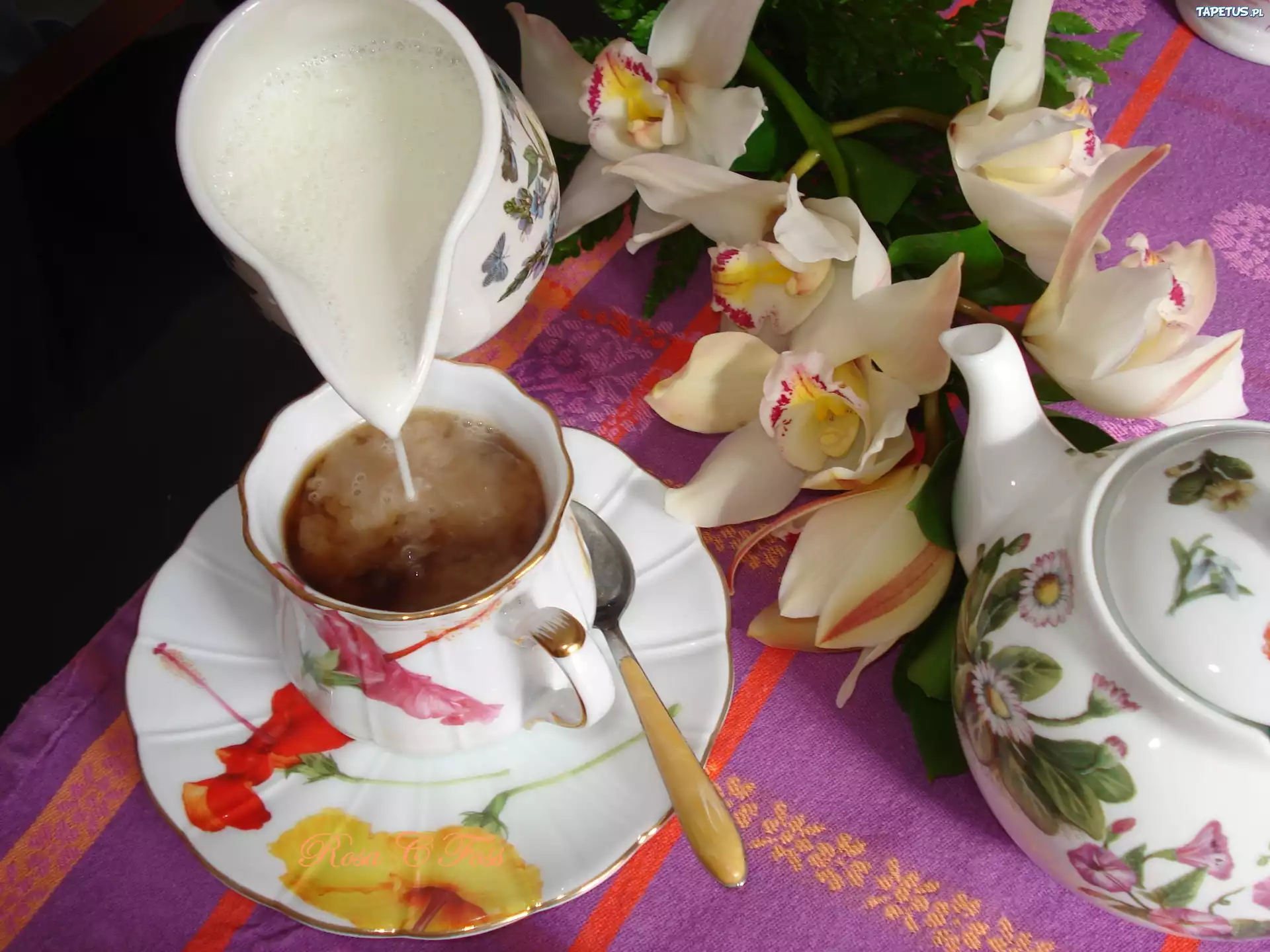 Serwis, Kawa, Mleczko, Orchidee