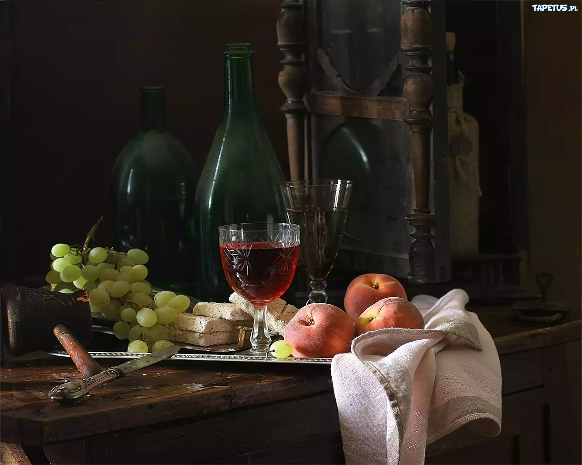 Owoce, Wino, Kieliszki, Butelki