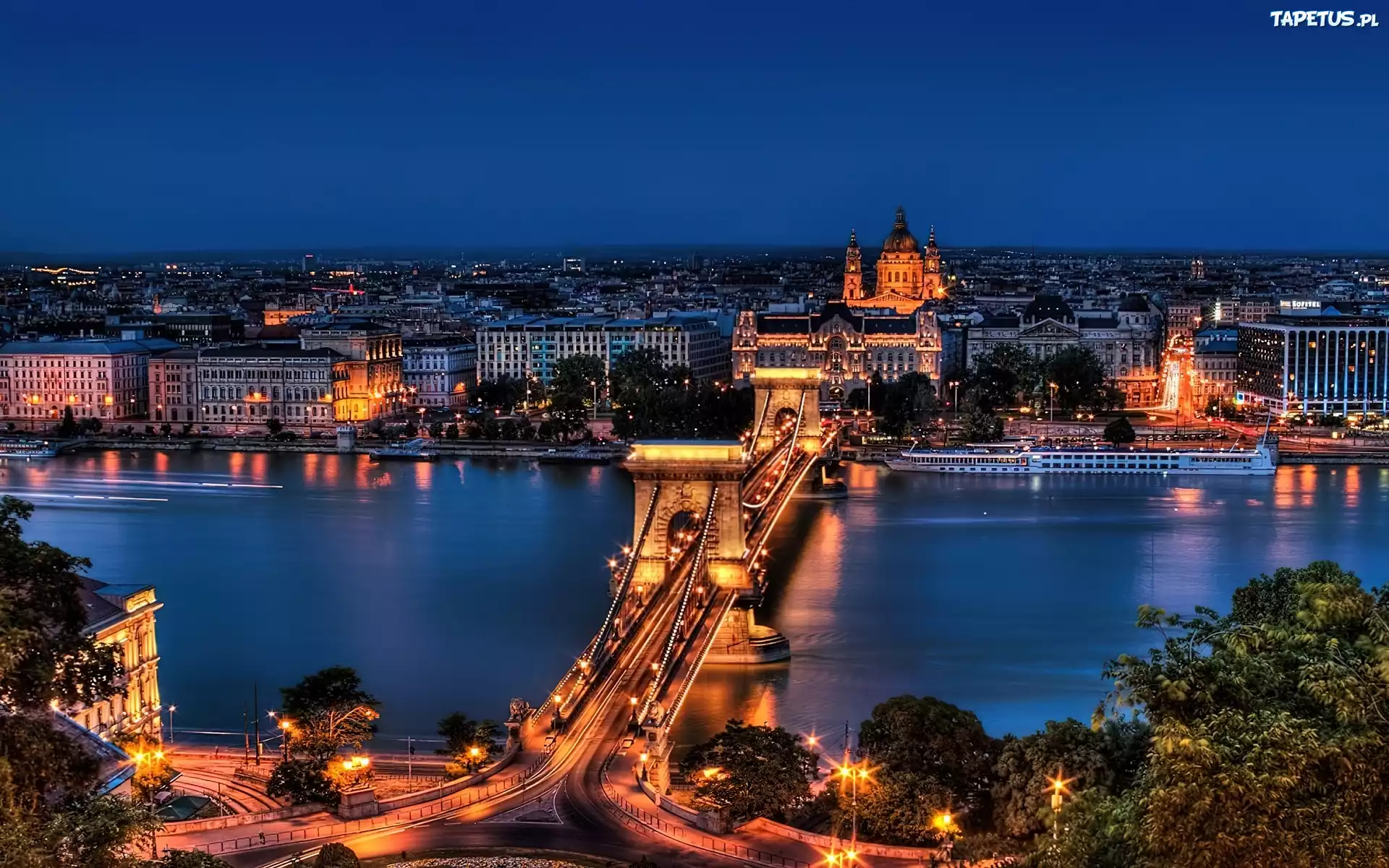 Budapeszt, Nocą, Most, Dunaj
