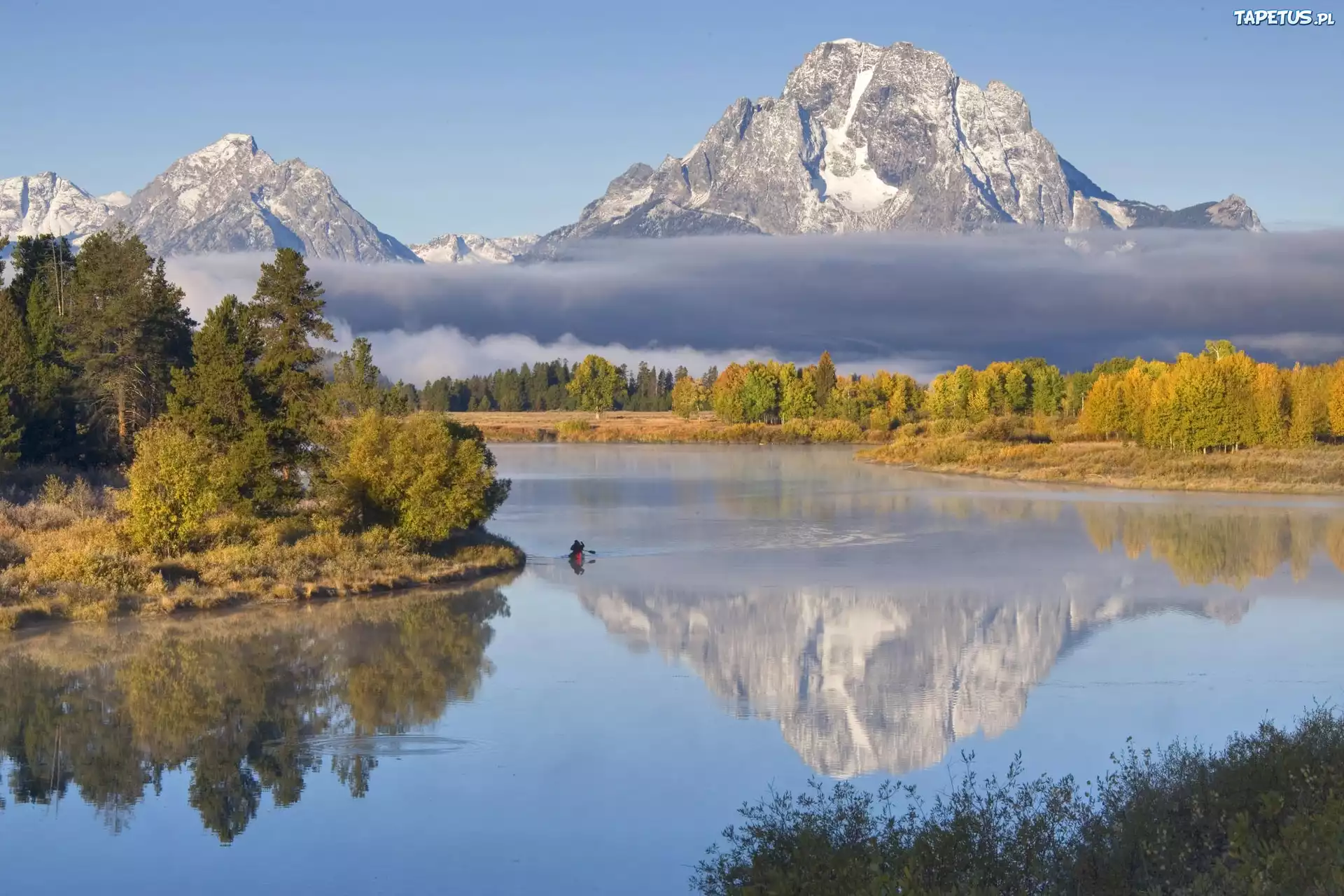 USA, Oxbow, Canoe, Bend, Grand, Teton, Wyoming, Góry, Rzeka