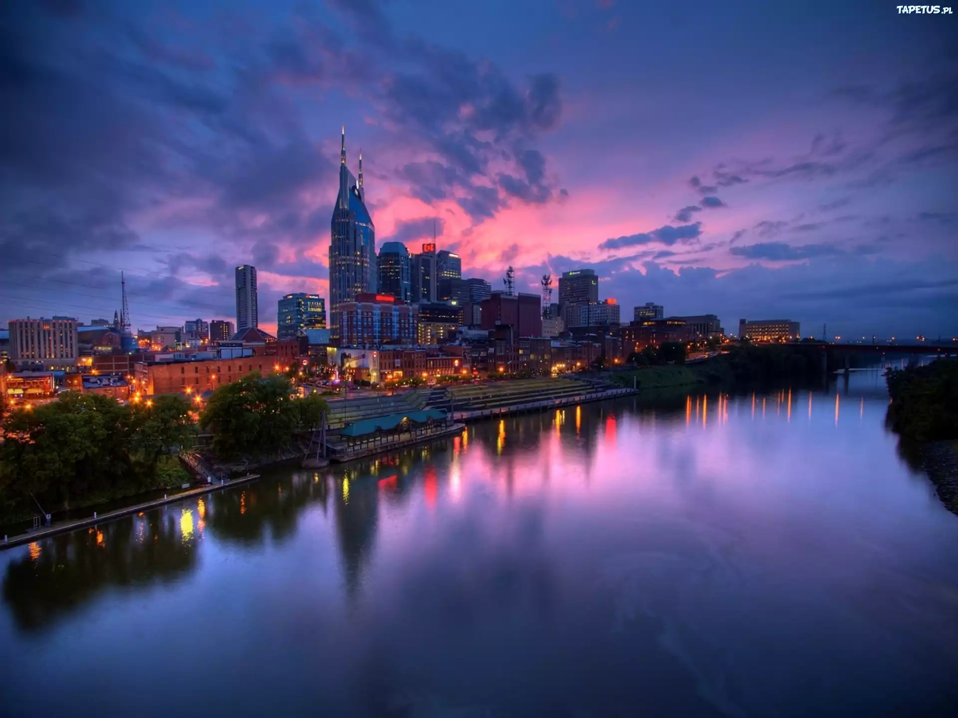 Nashville, Miasto, Nocą, Rzeka