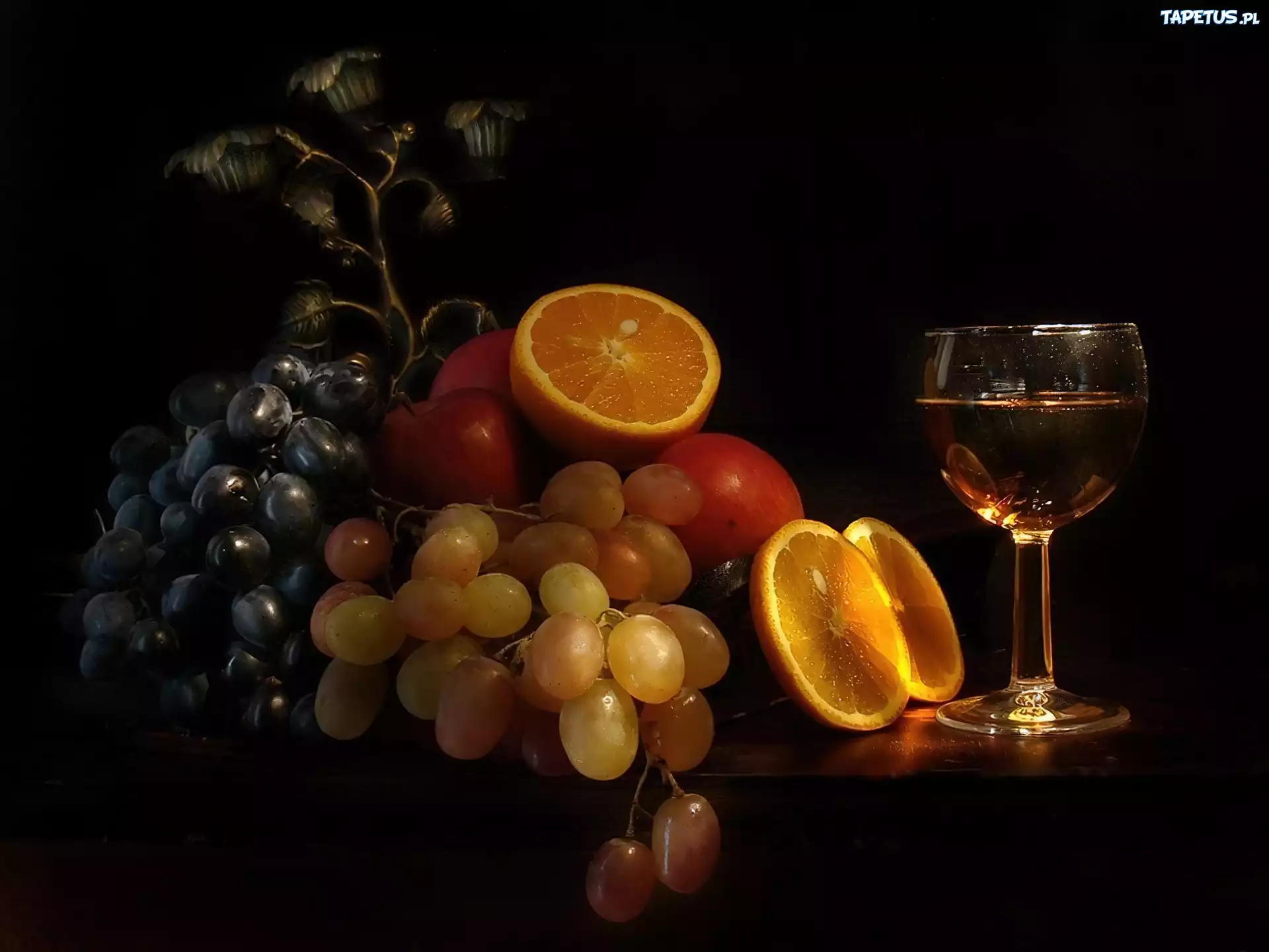 Winogrona, Pomarańcze, Lampka, Wina