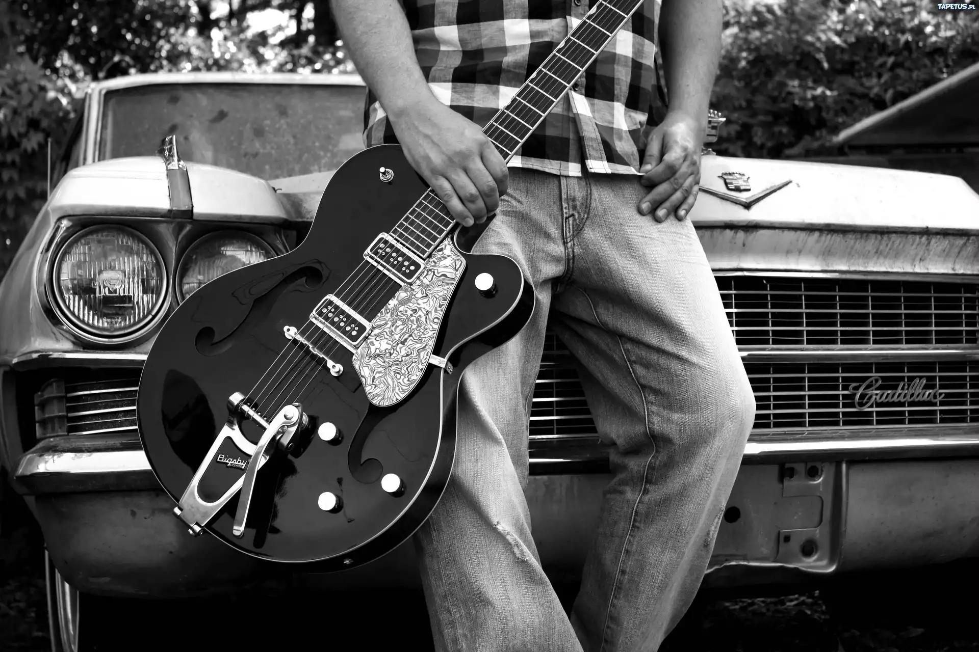 Samochód, Mężczyzna, Gitara Elektryczna