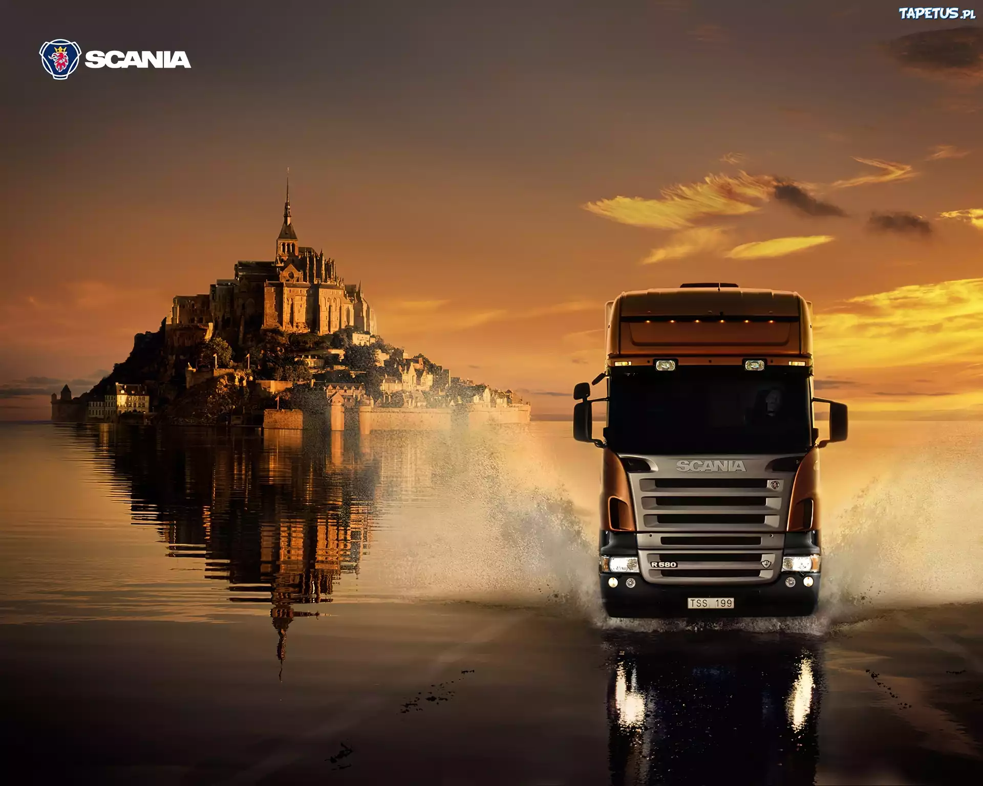 Ciężarówka, Scania, Zamek, Zachód, Słońca