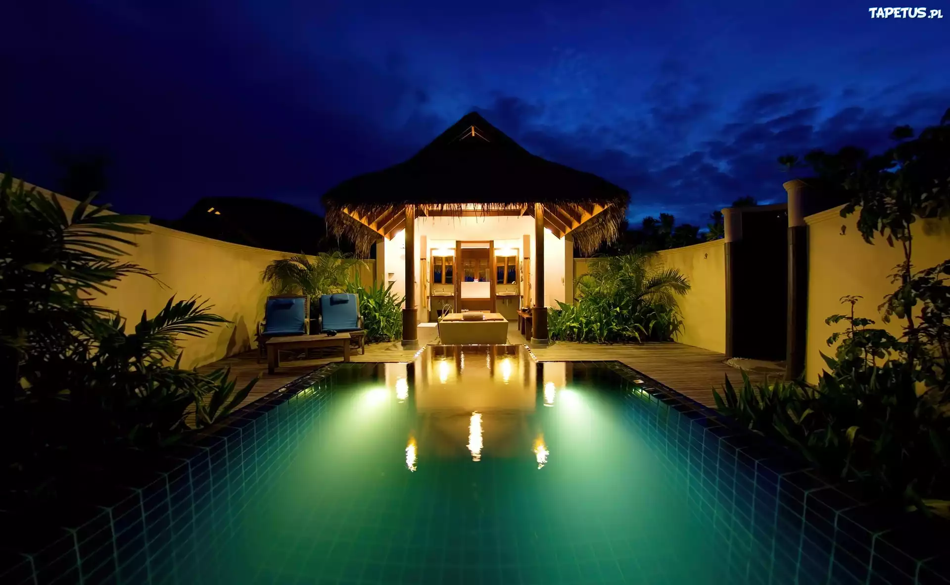 Hotel, Anantara, Malediwy, Basen, Leżaki