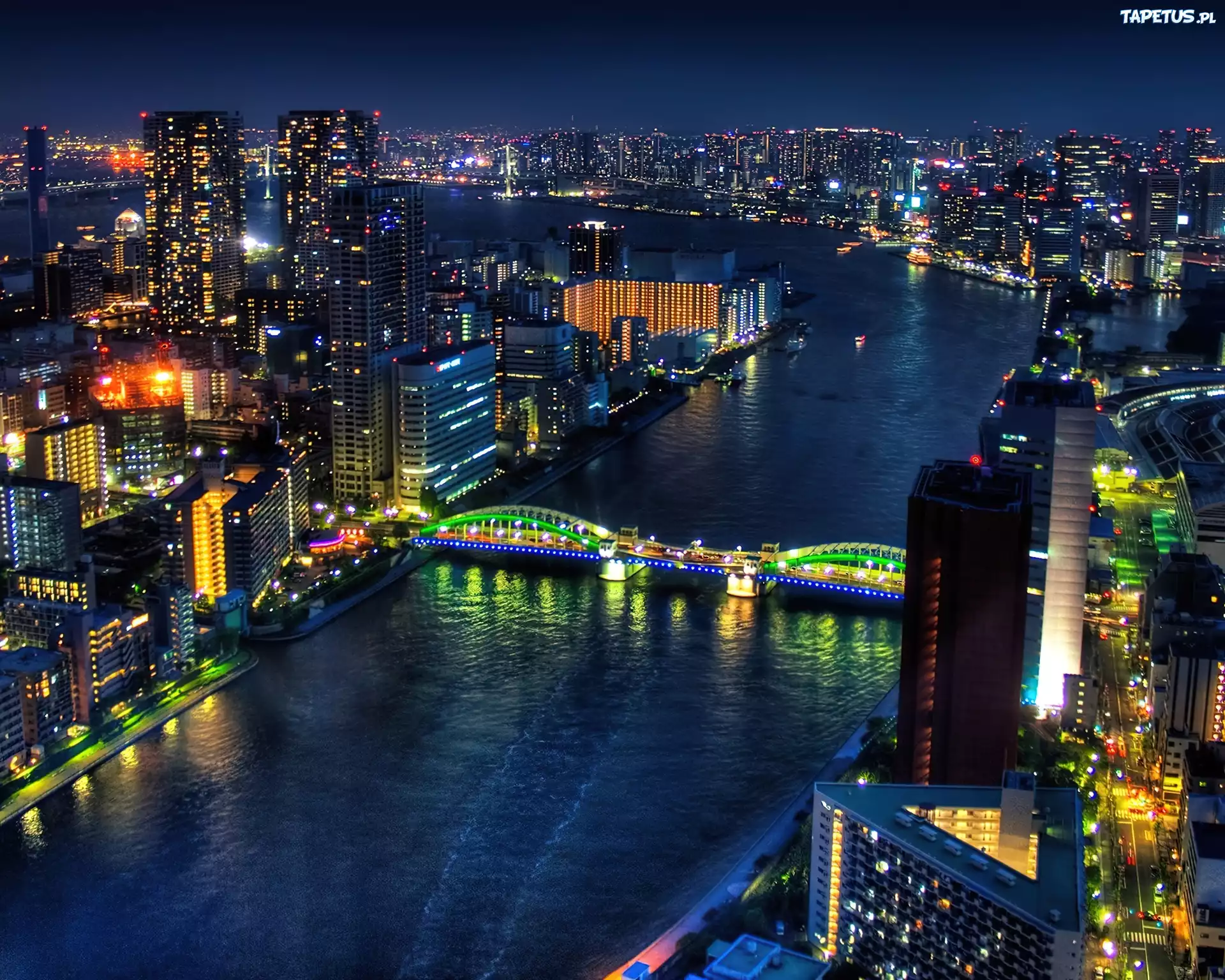 Tokio, Miasto, Noc, Most, Rzeka