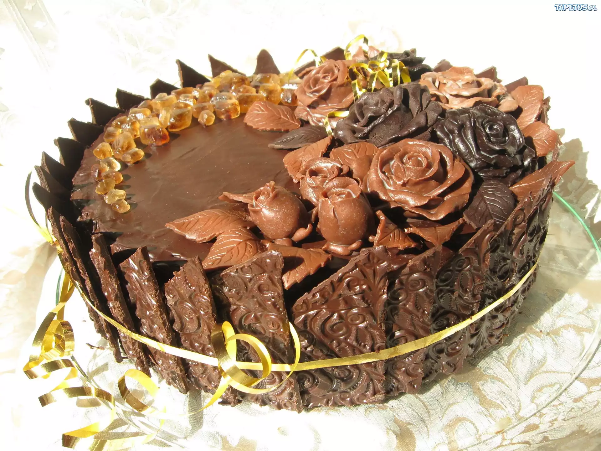 Tort, Czekoladowy, Czekoladowe, Ozdoby, Wstążka