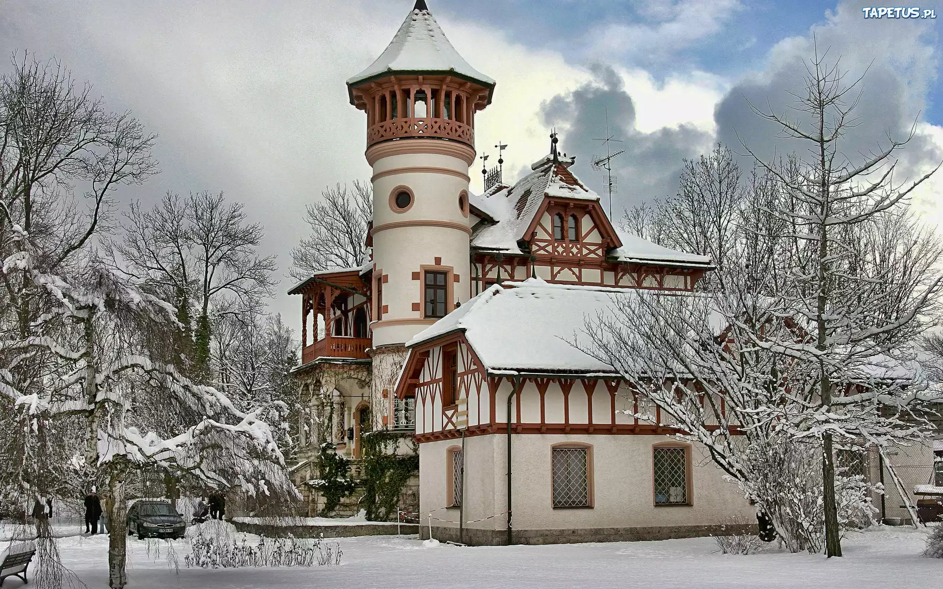 Kościół, Drzewa, Śnieg