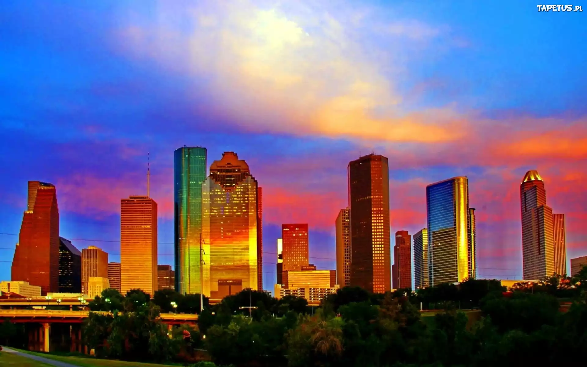 Houston, Drapacze, Chmur, Park, Zachód