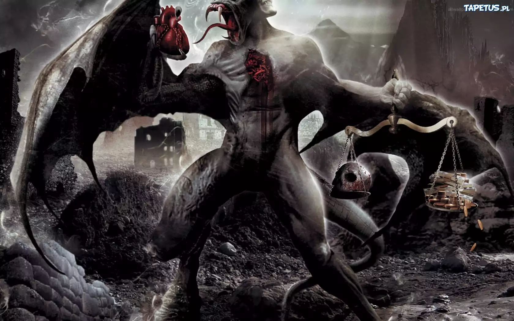 Demon, Skrzydła, Waga, Serce