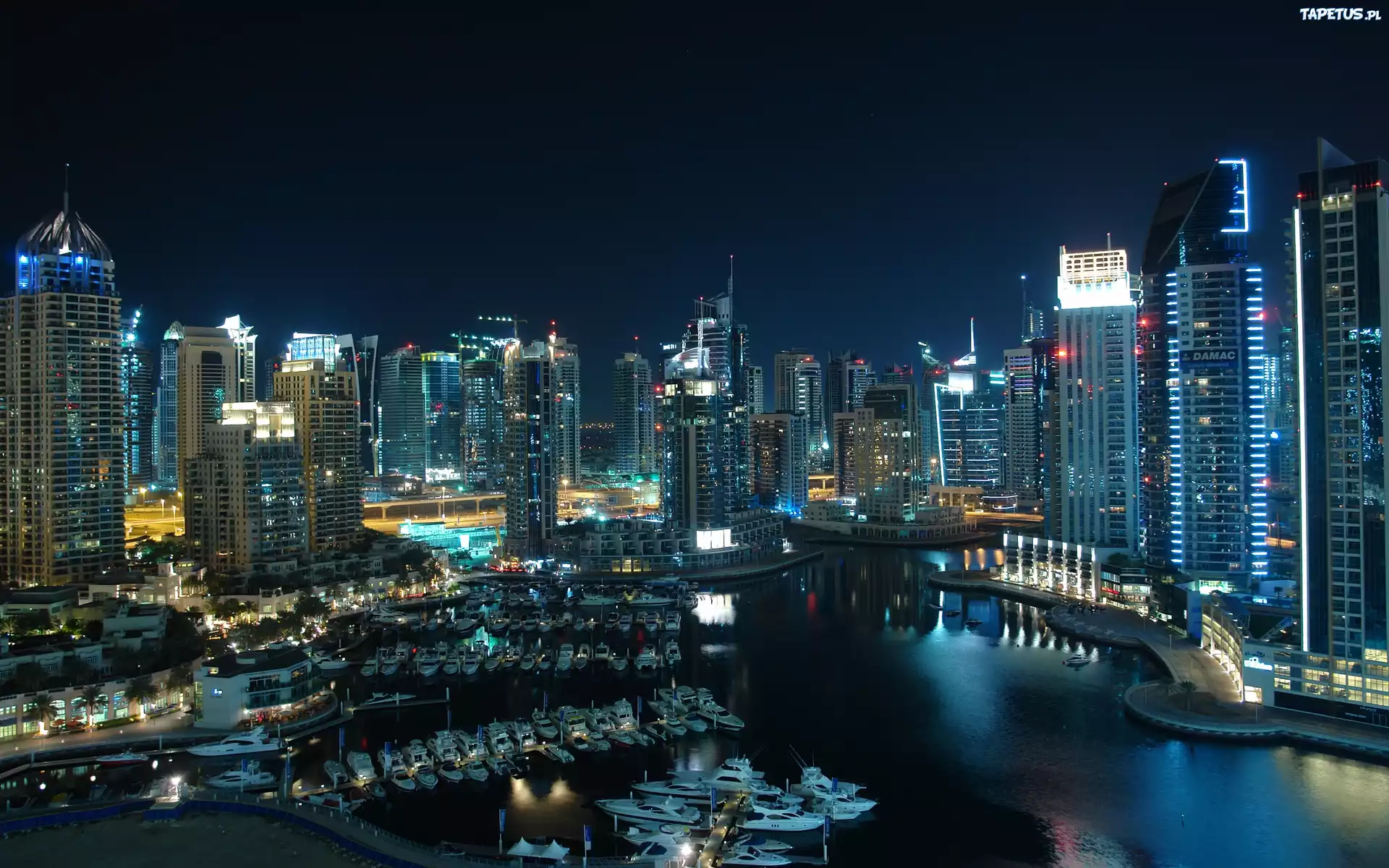 Miasto, Nocą, Port, Jachty, Dubaj