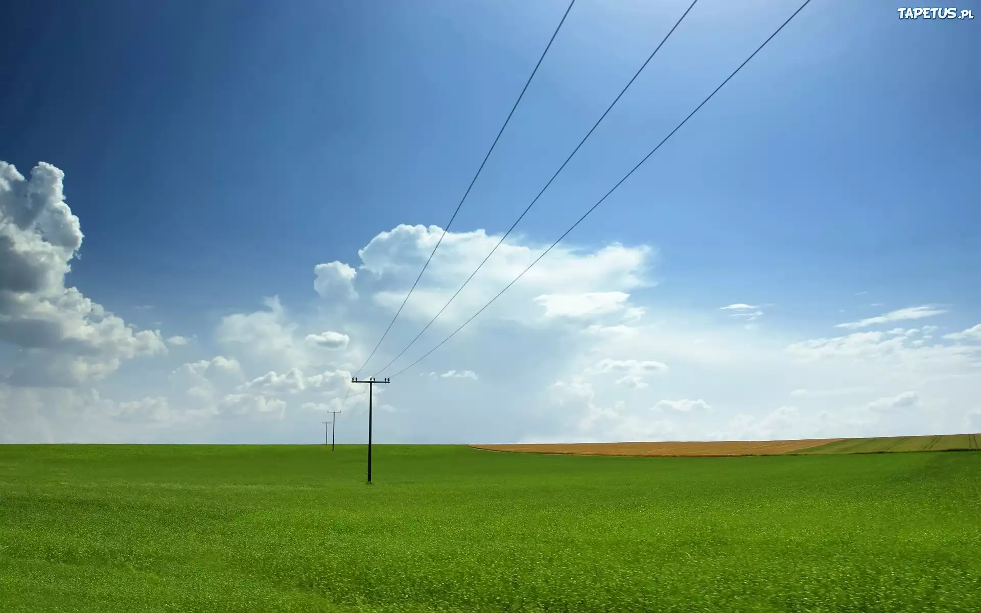 Duża, Łąka, Niebo, Chmury, Linia, Energetyczna
