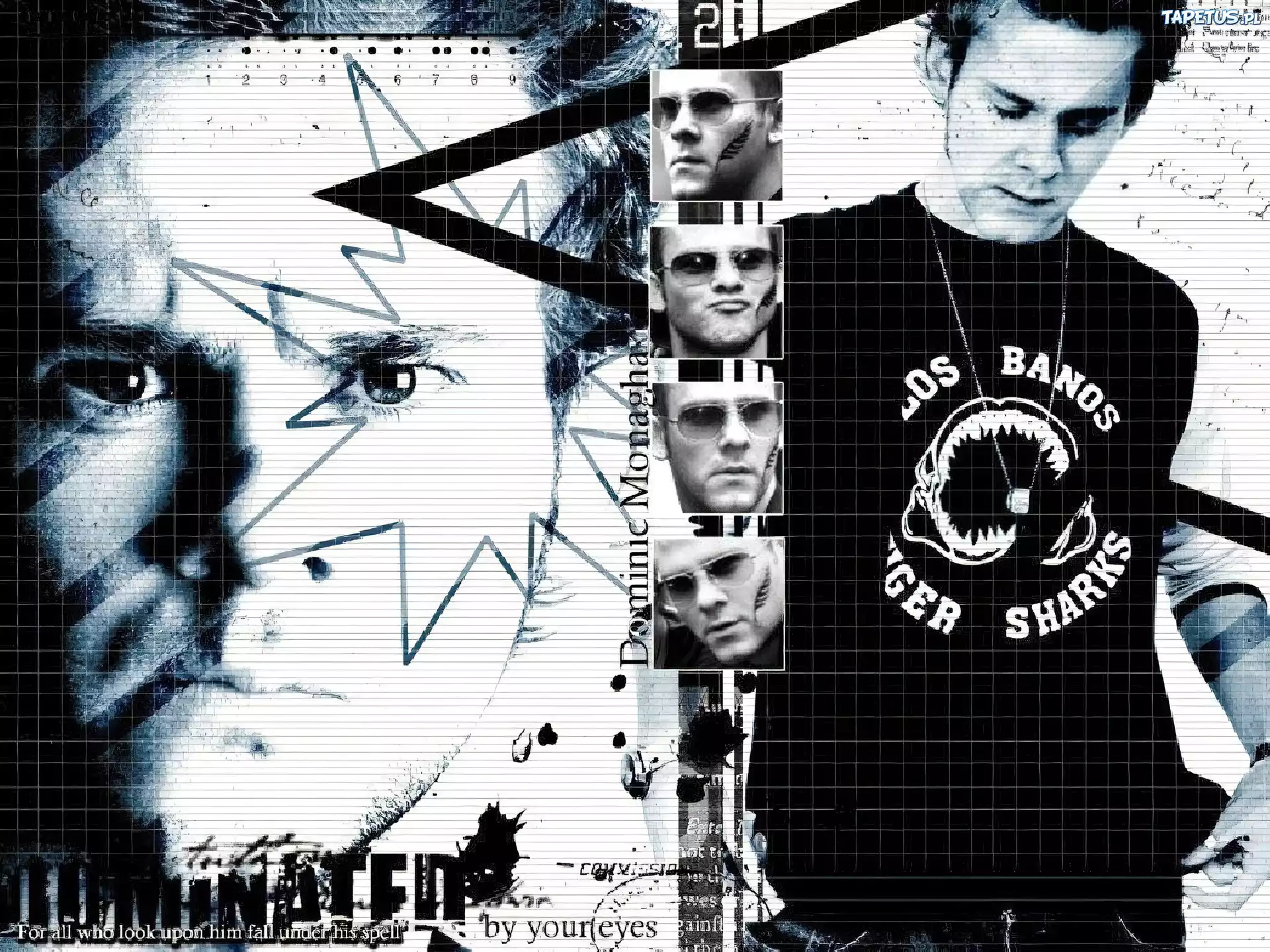 Dominic Monaghan,t-shirt, napisy