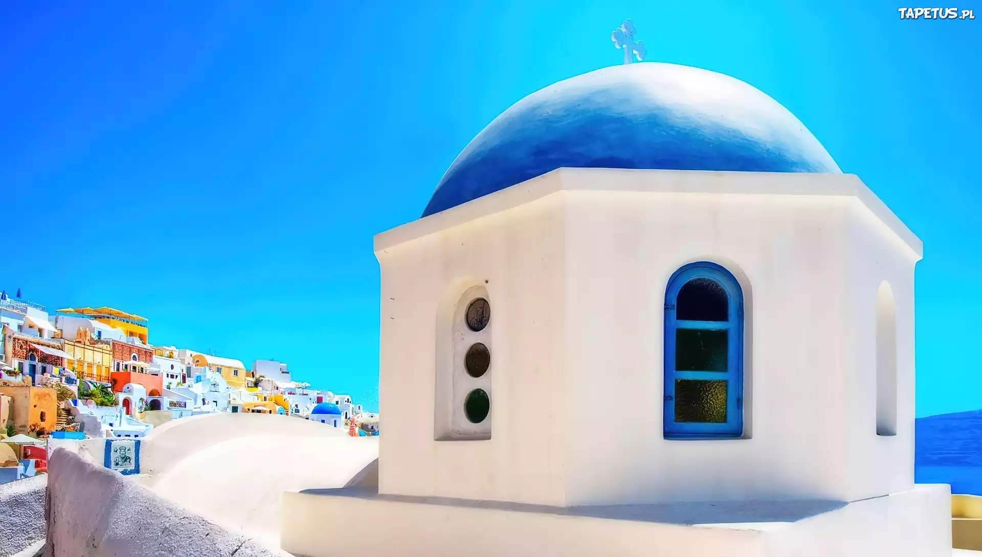 Cerkiew, Santorini, Grecja, Niebieska, Kopuła