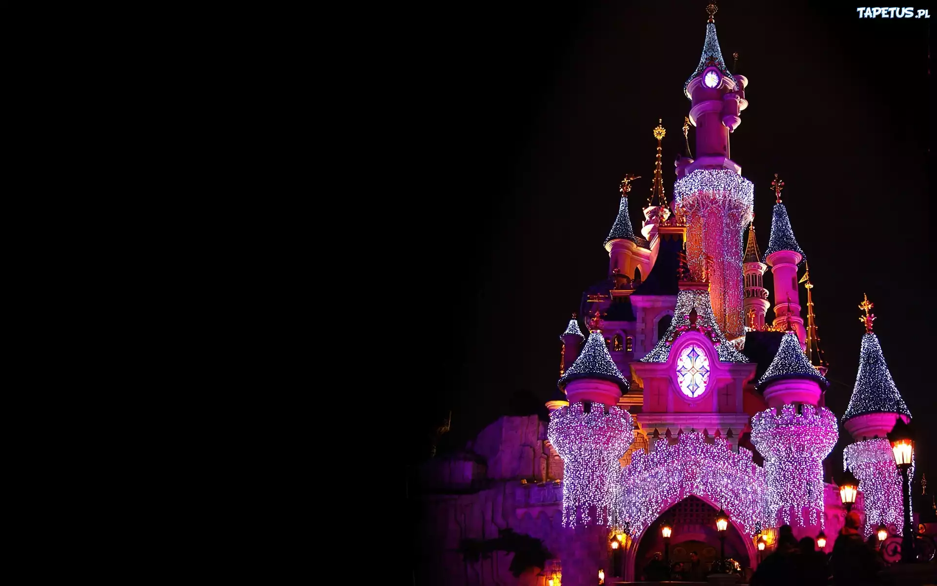 Pałac, Disneyland, Noc, Światła, Fiolet