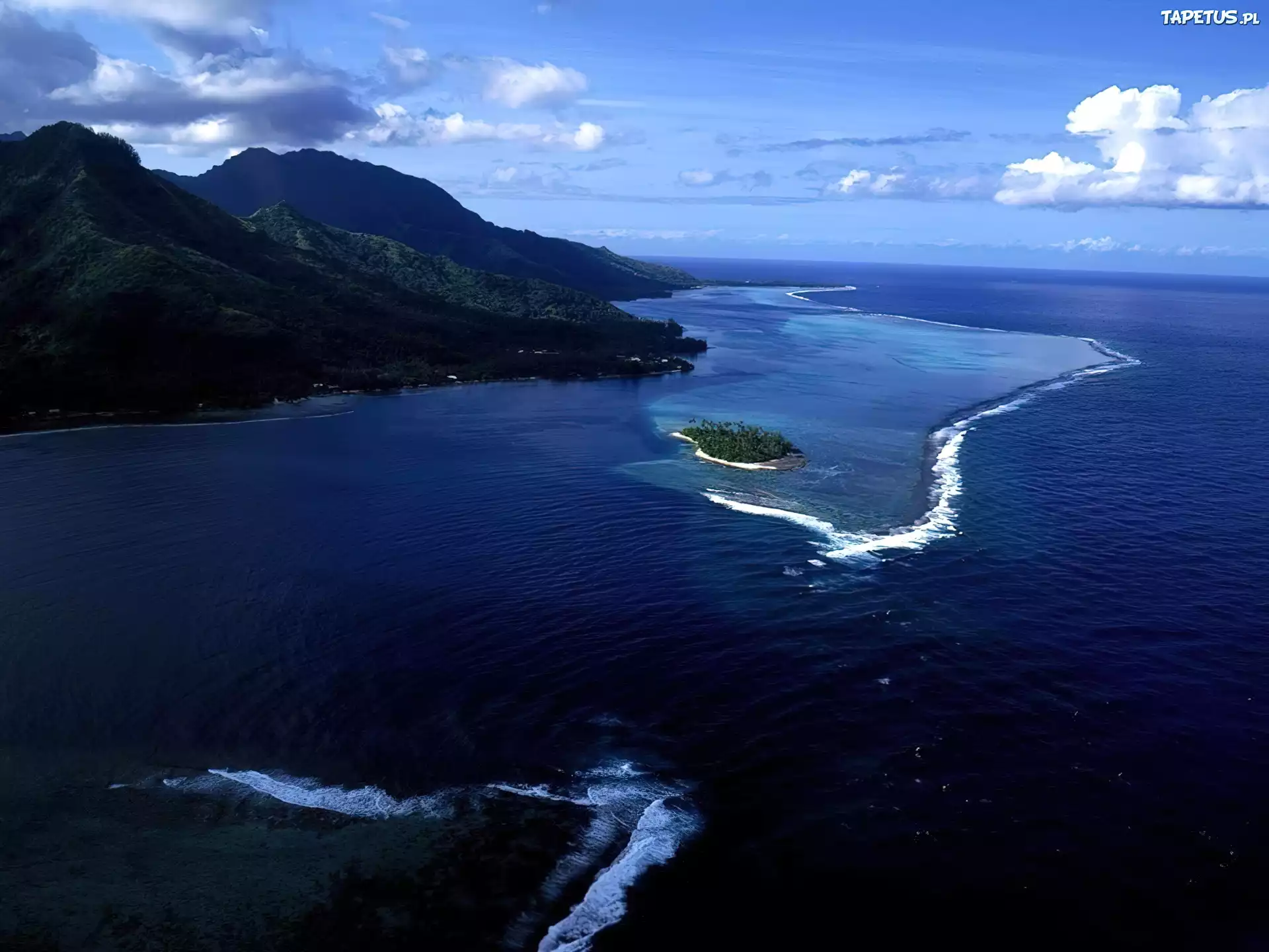 Ocean, Góry, Wysepka, Tahiti