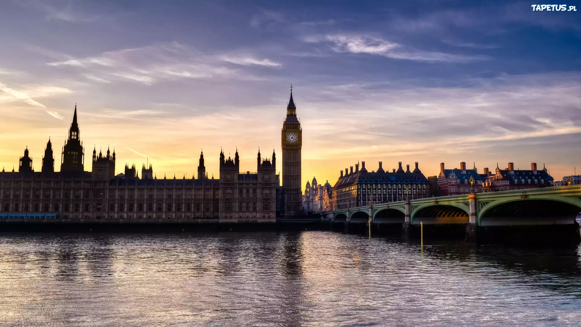 Londyn, Big Ben, Most, Zmierzch