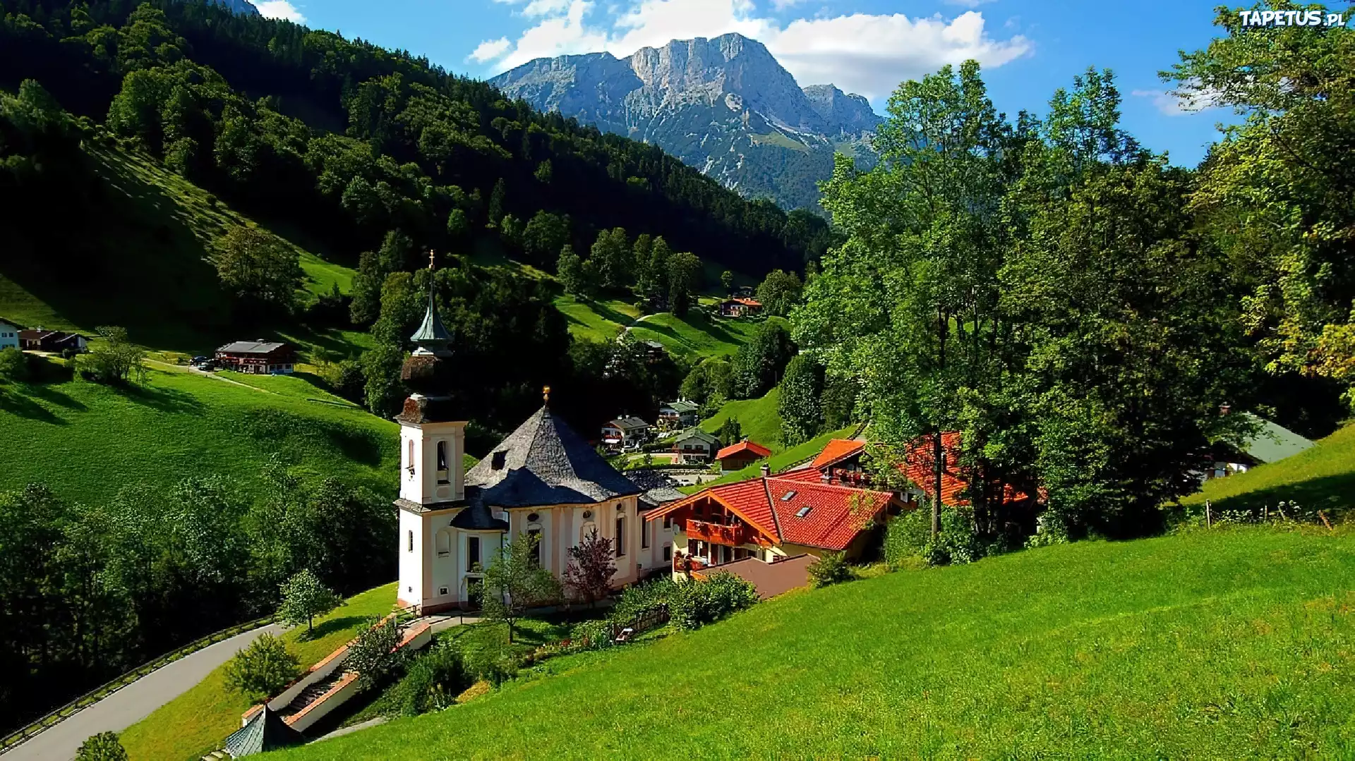 Góry, Kościół, Łąka, Drzewa