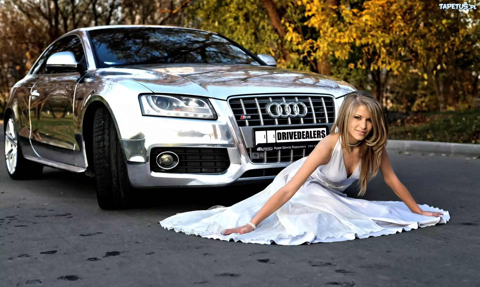 Audi S5, Chrom, Piękna, Kobieta