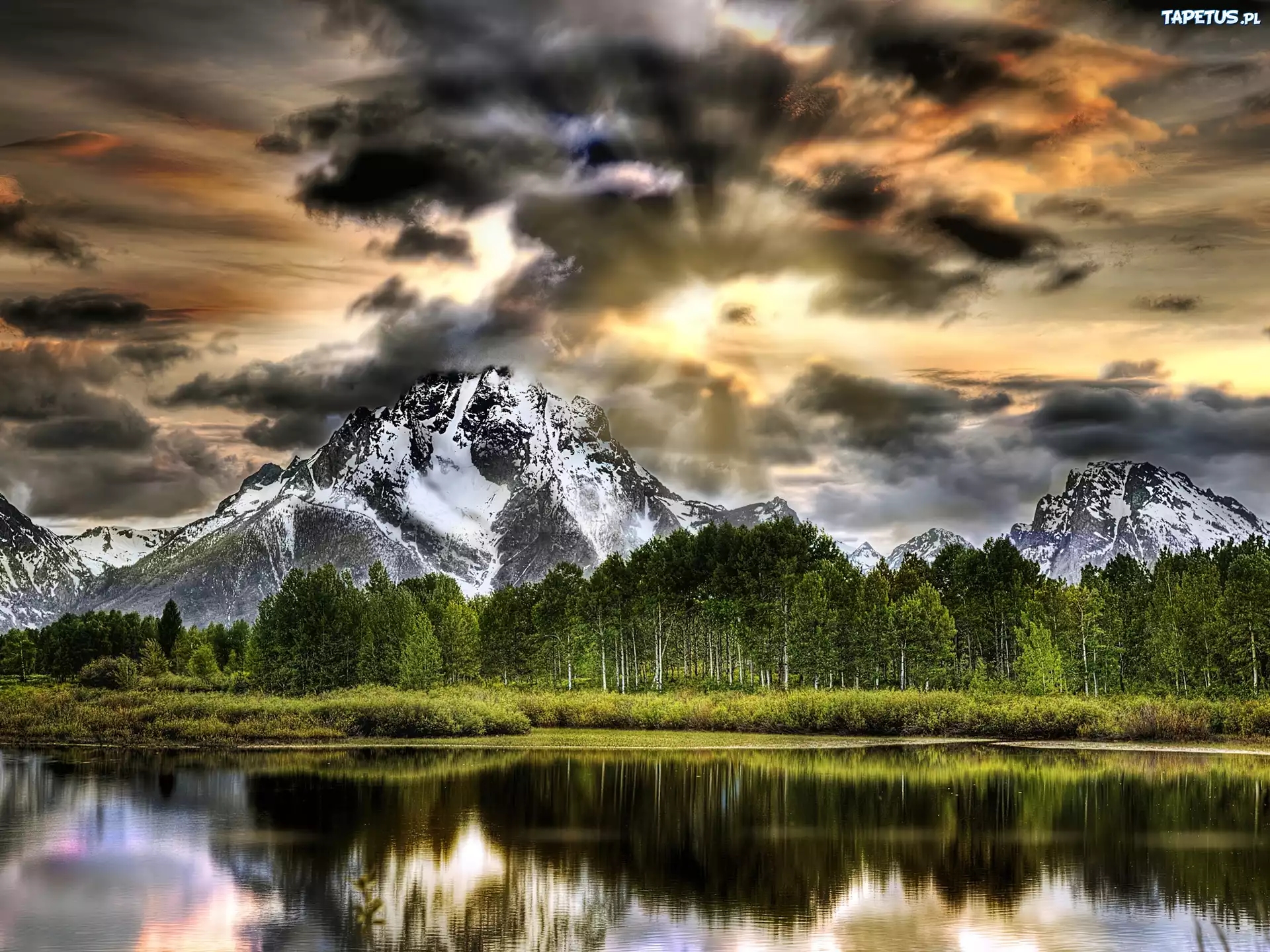 Grand, Teton, National Park, Góry, Las, Jezioro