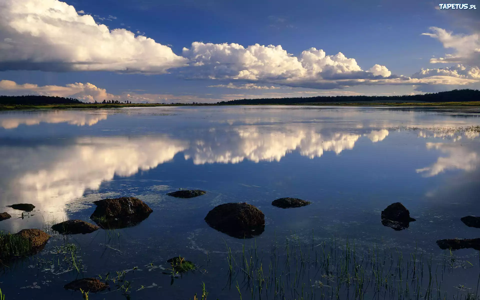 Jezioro, Chmury, Odbicie