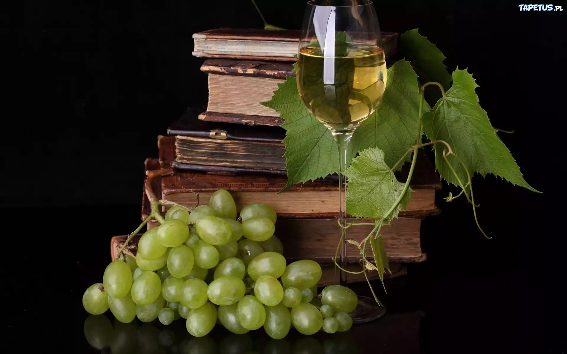 Stare, Książki, Winogrona, Wino, Zielone, Listki