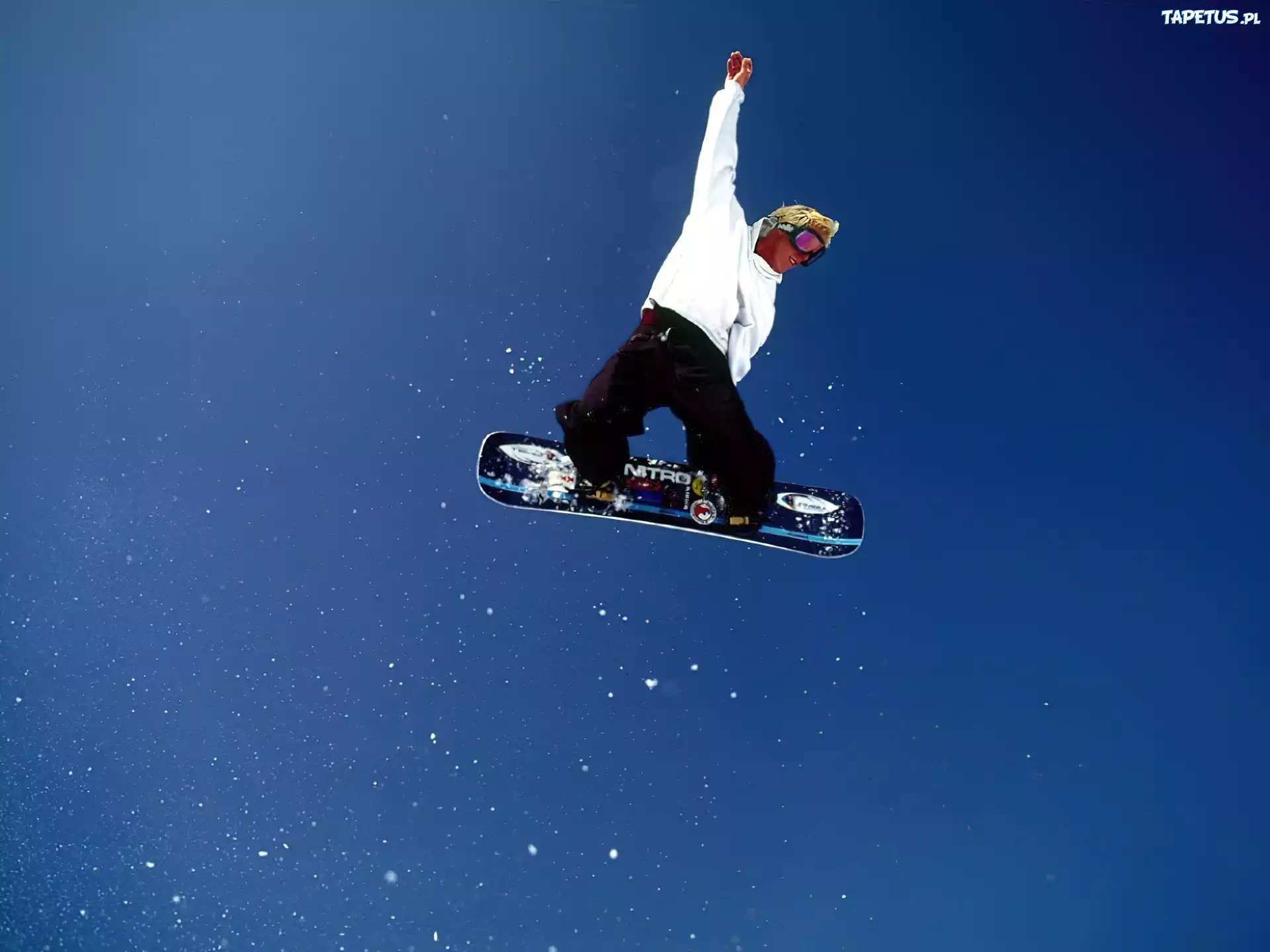 Snowbording,deska, snowboardzista, niebo