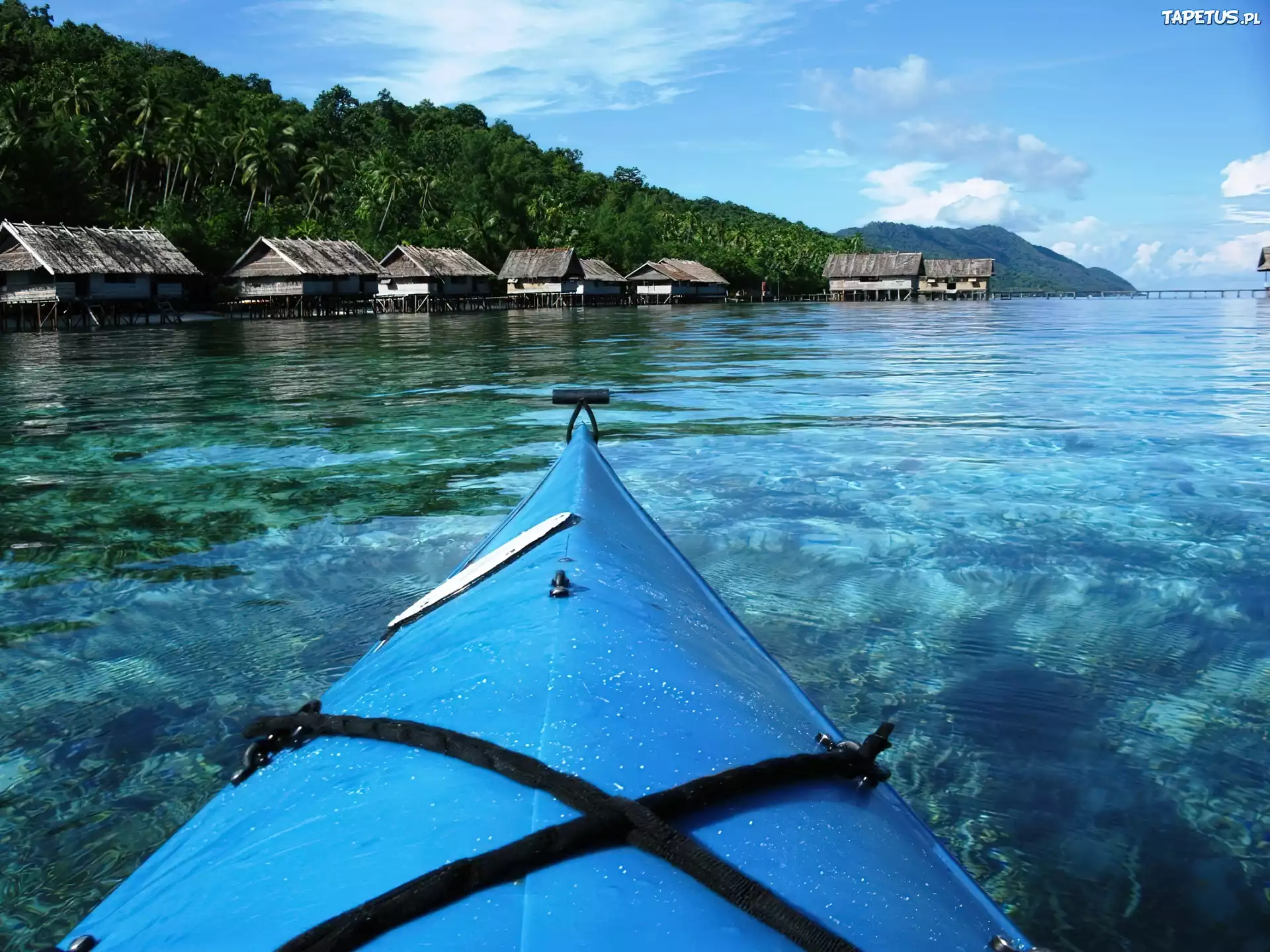 Kajak, Woda, Domki, Drzewa, Wyspy, Raja Ampat