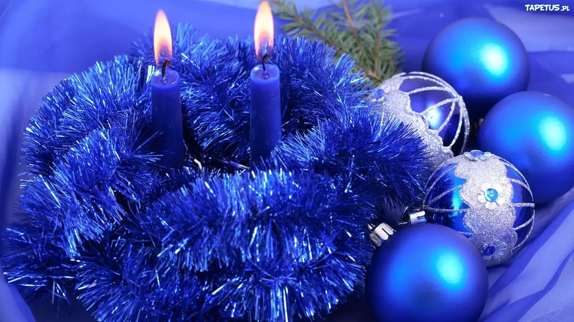 Niebieskie, Bombki, Łańcuchy, Świeczki, Boże, Narodzenie