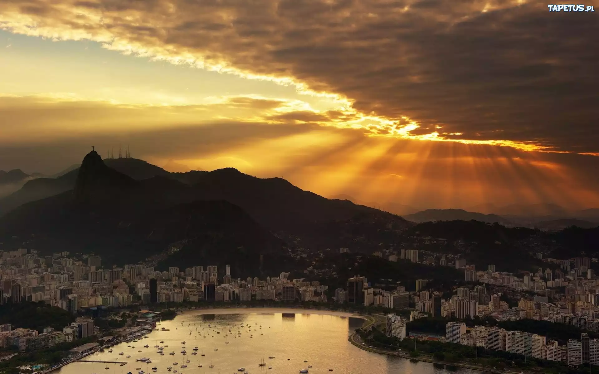 Rio de Janeiro, Brazylia, Zachód, Słońca, Promienie