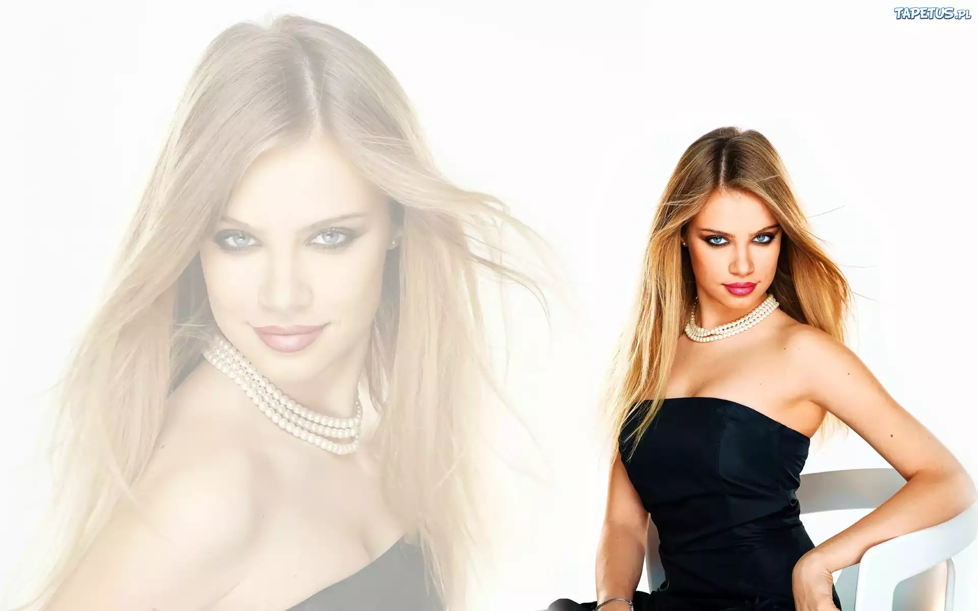 Xenia Tchoumitcheva, Czarna, Sukienka, Korale, Makijaż