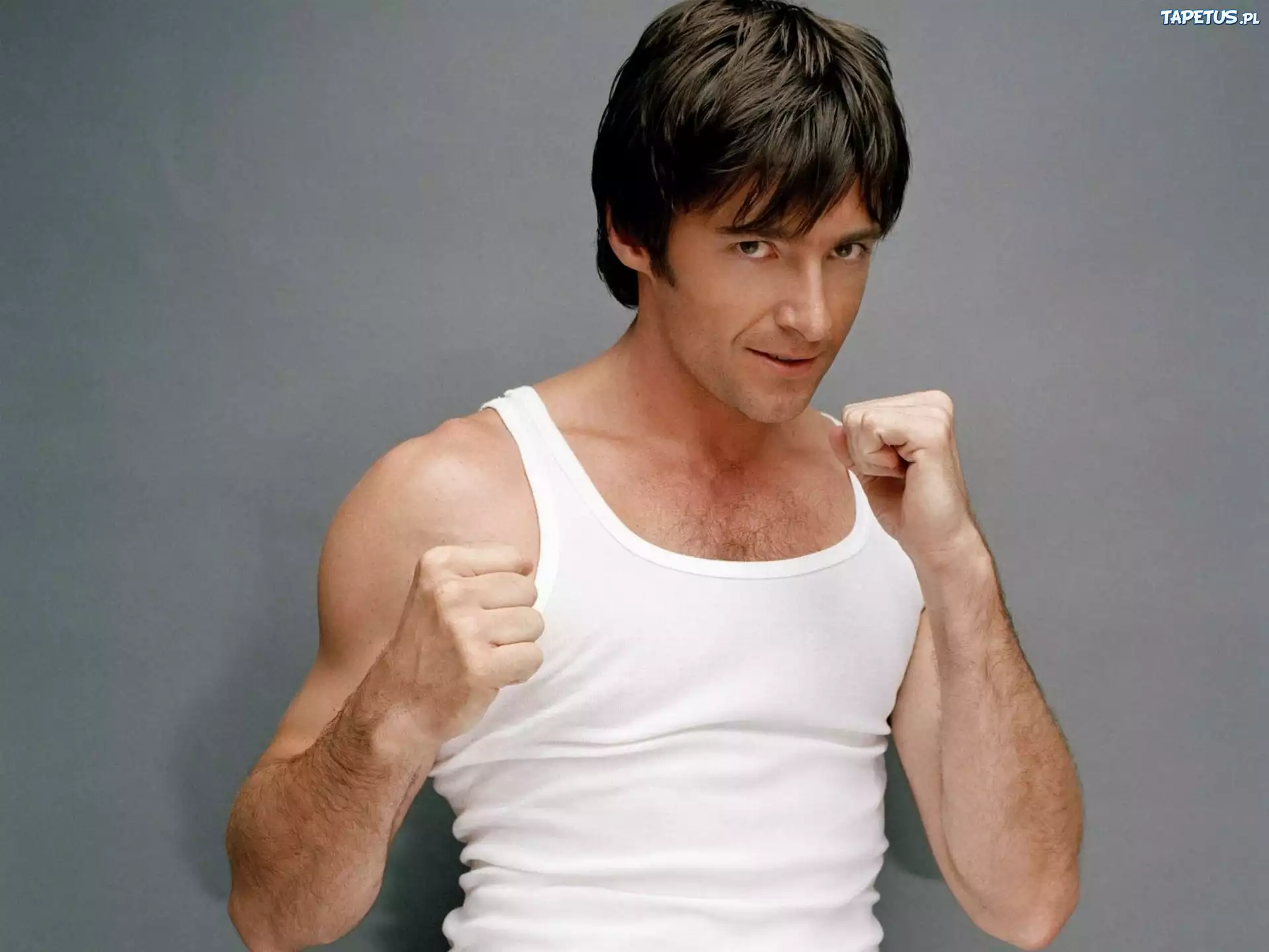 Hugh Jackman, Pięści, Biały, Podkoszulek