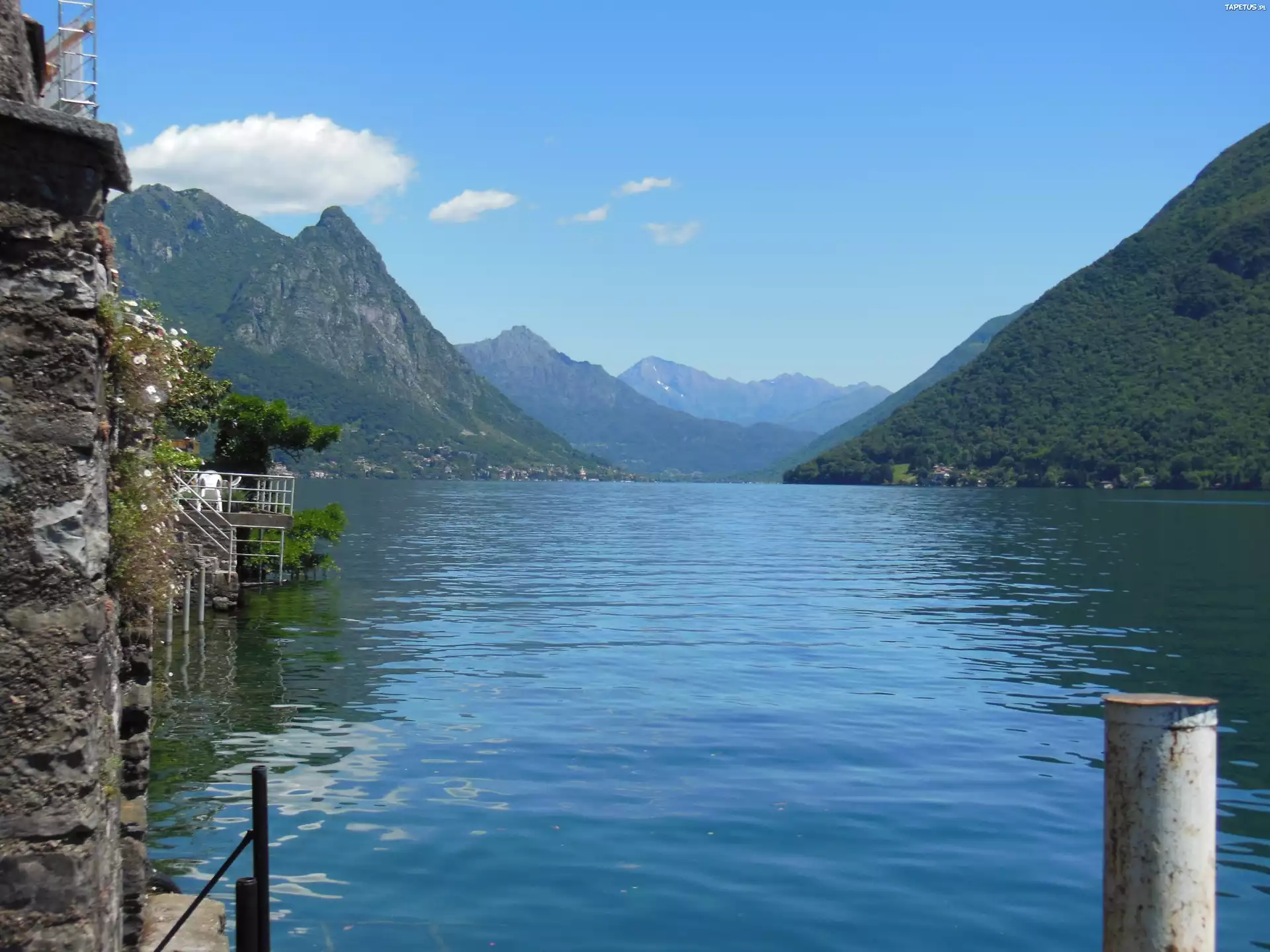 Gandria, Lugano, Szwajcaria, Woda, Góry
