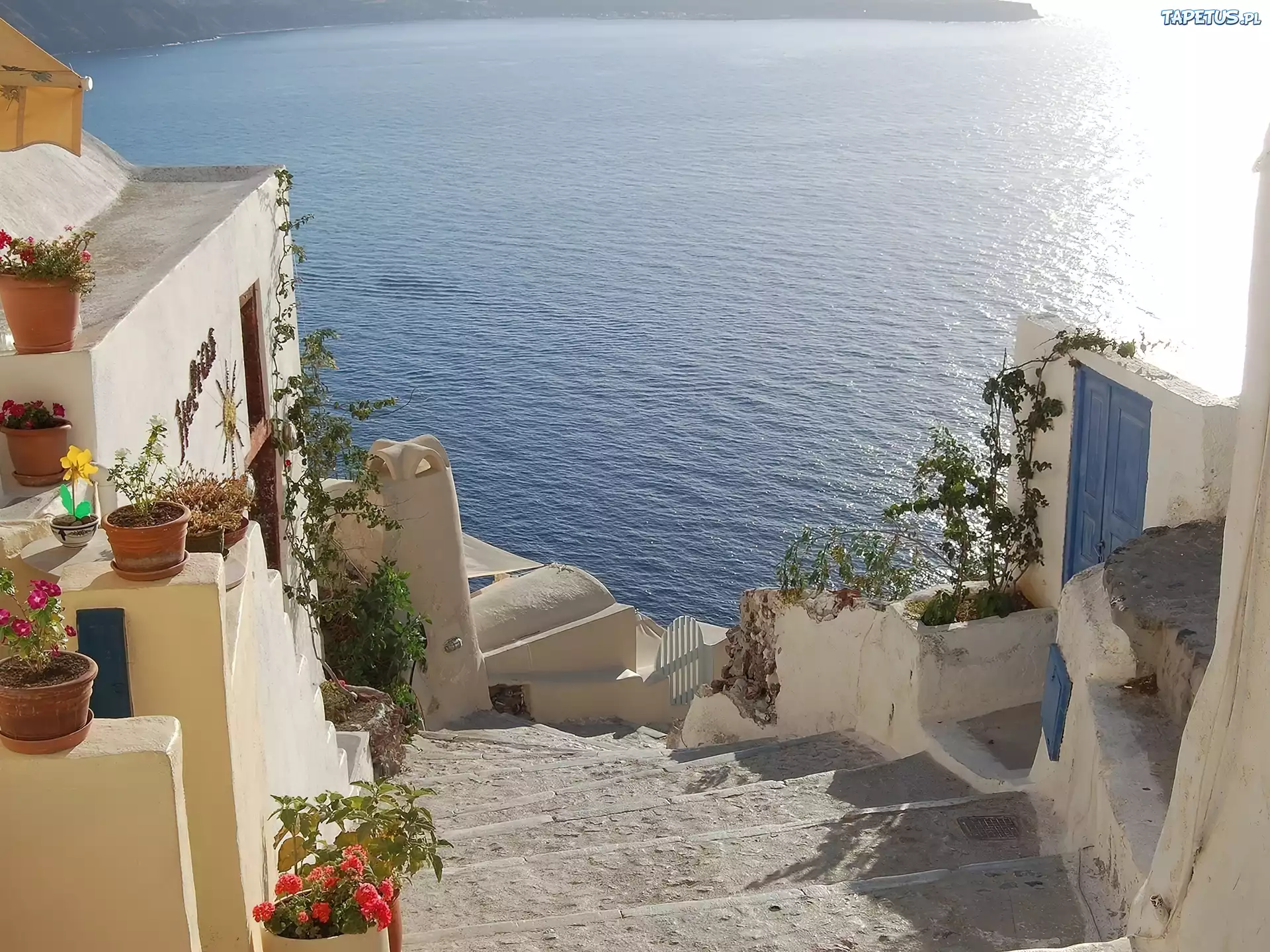 Santorini, Grecja, Schody, Morze