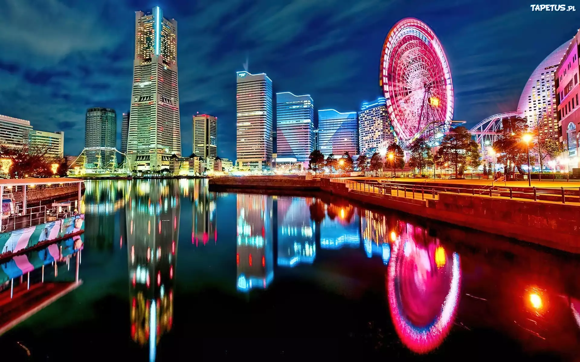 Miasto, Noc, Światła, Diabelski, Młyn, Yokohama