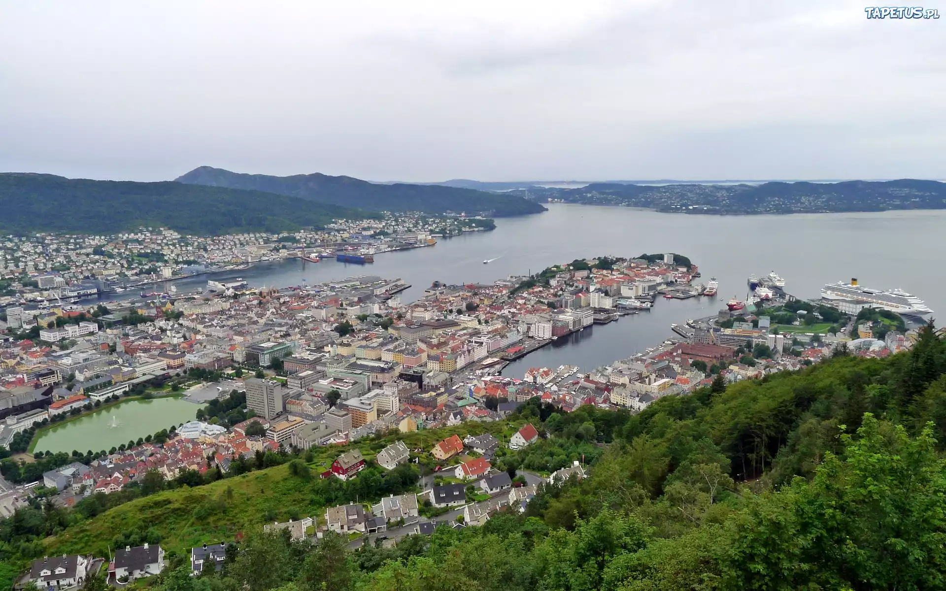 Panorama, Miasta, Bergen, Norwegia