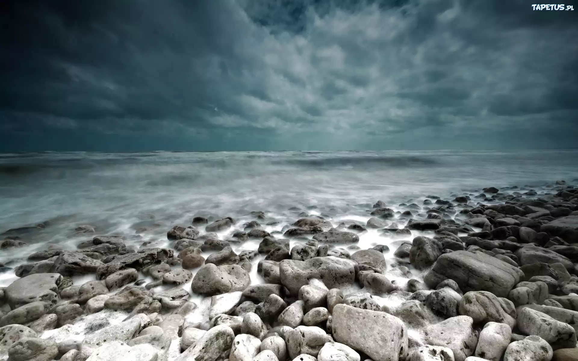 Zachmurzone, Niebo, Kamienista, Plaża