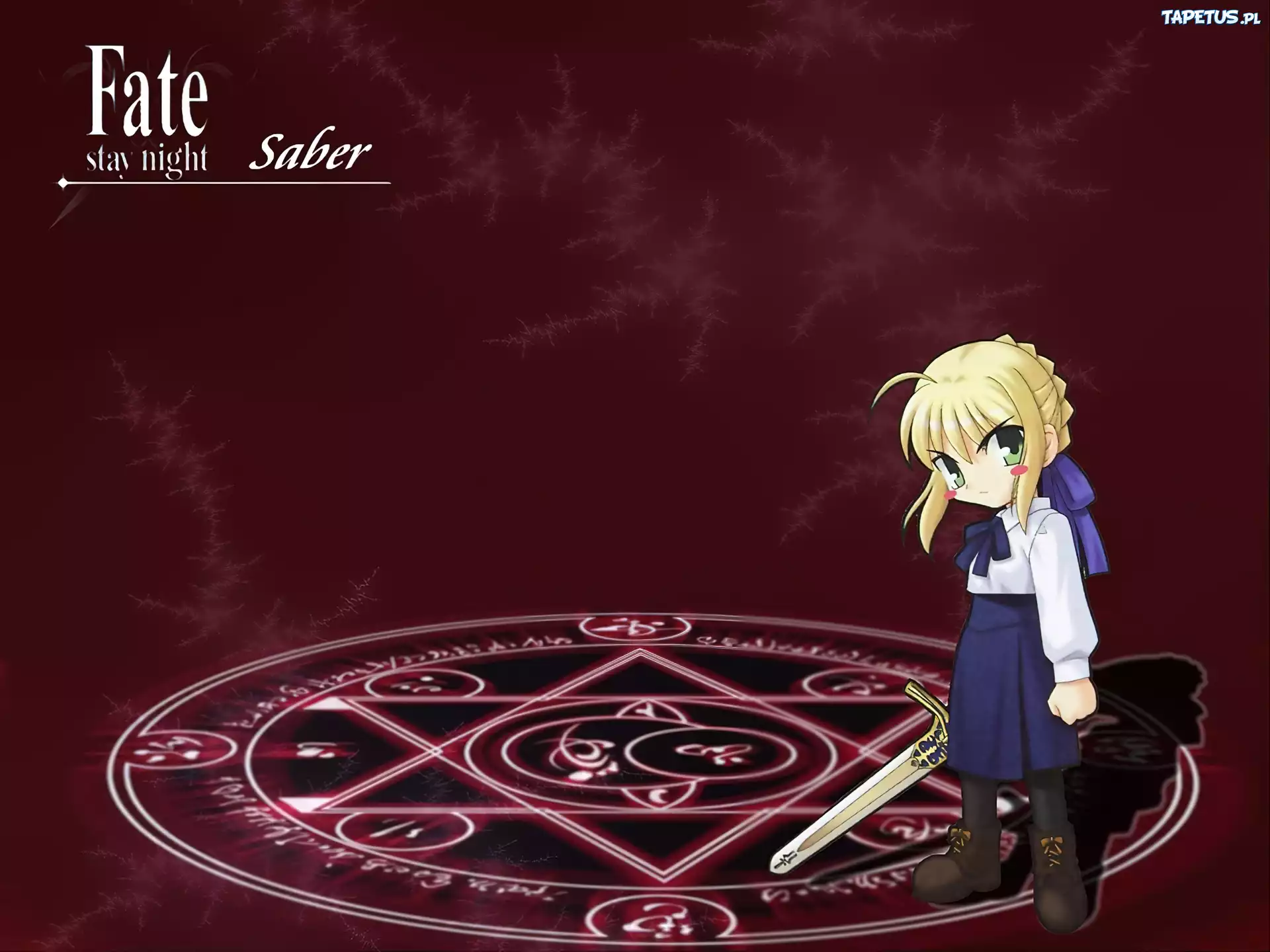Fate Stay Night, dziecko, gwiazda, miecz, napis
