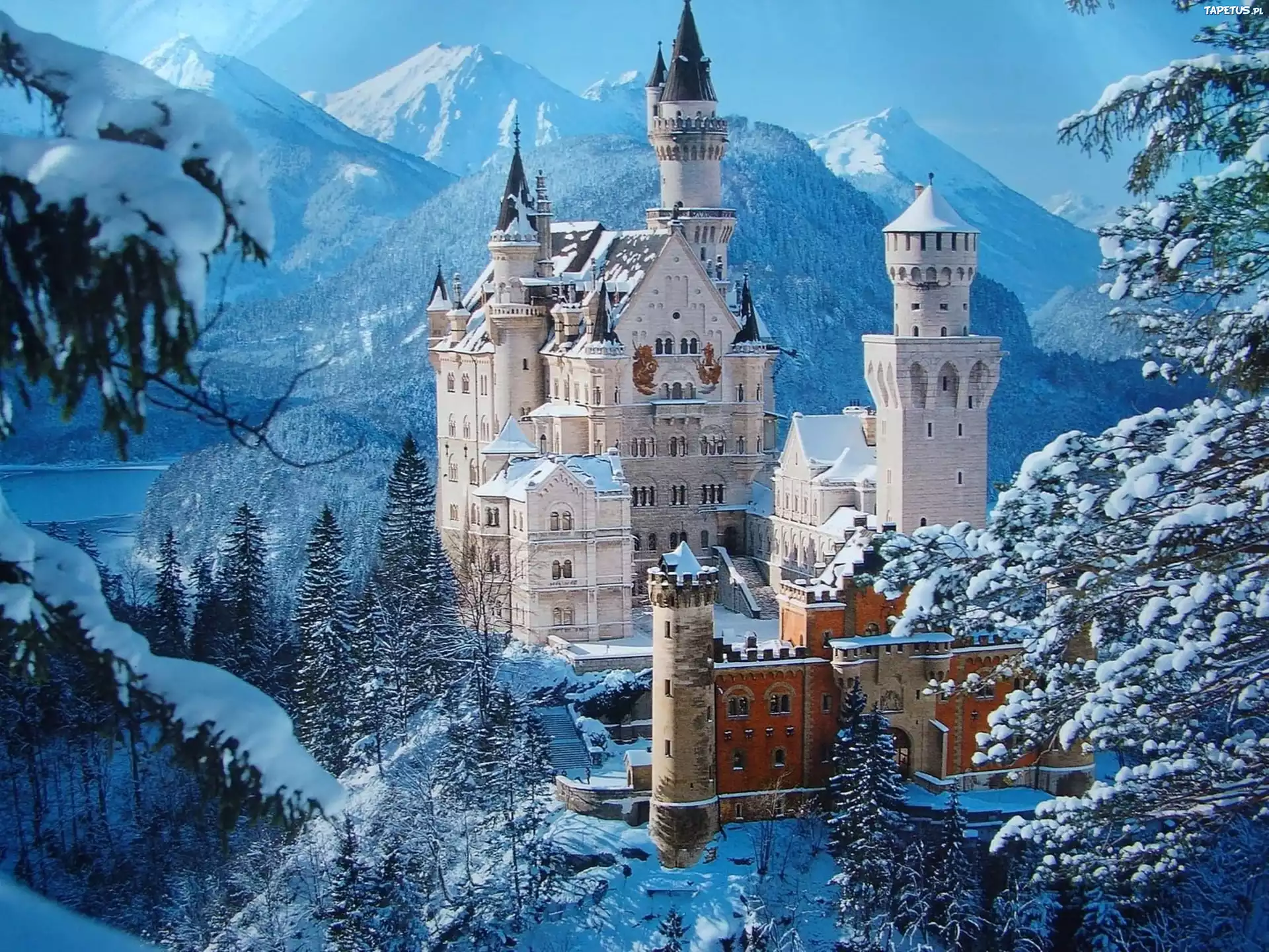 Zima, Zamek, Neuschwanstein, W, Schwangau, Niemcy