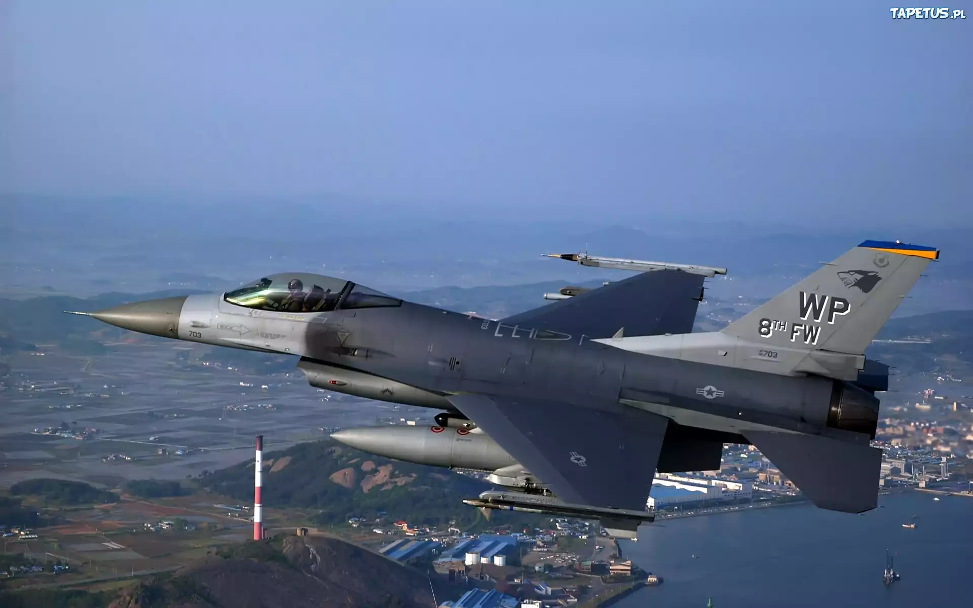Niebo, F-16, Przelot, Nad, Miastem