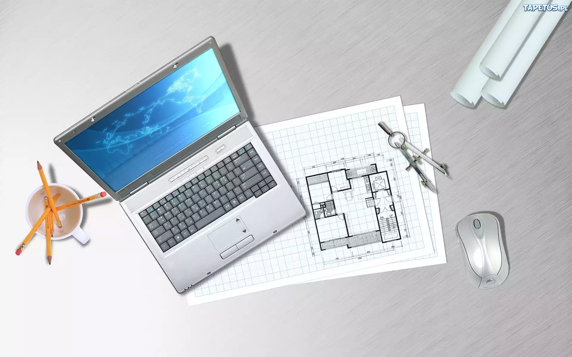 Stół, Architekta, Notebook, Projekt