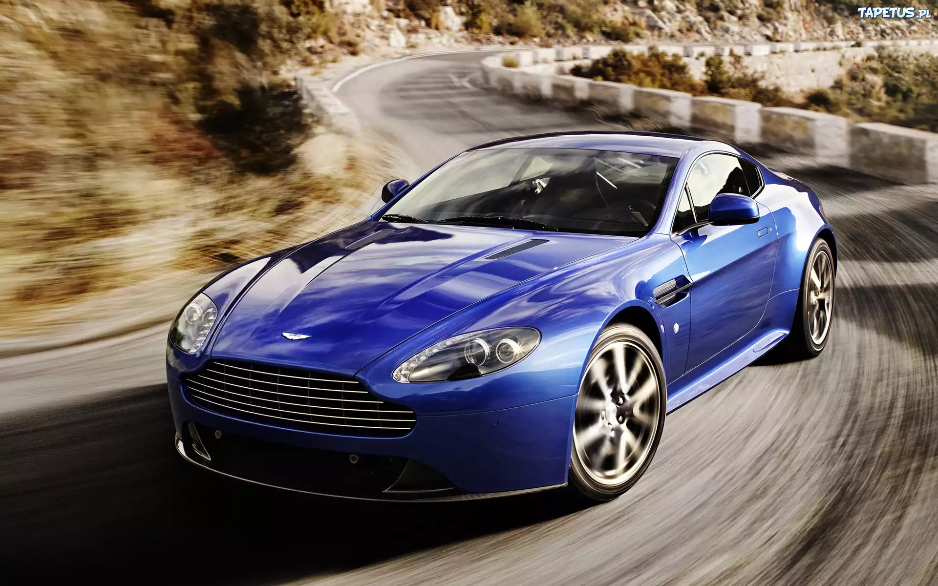 Kręta, Droga, Niebieski, Aston Martin V8 Vantage S