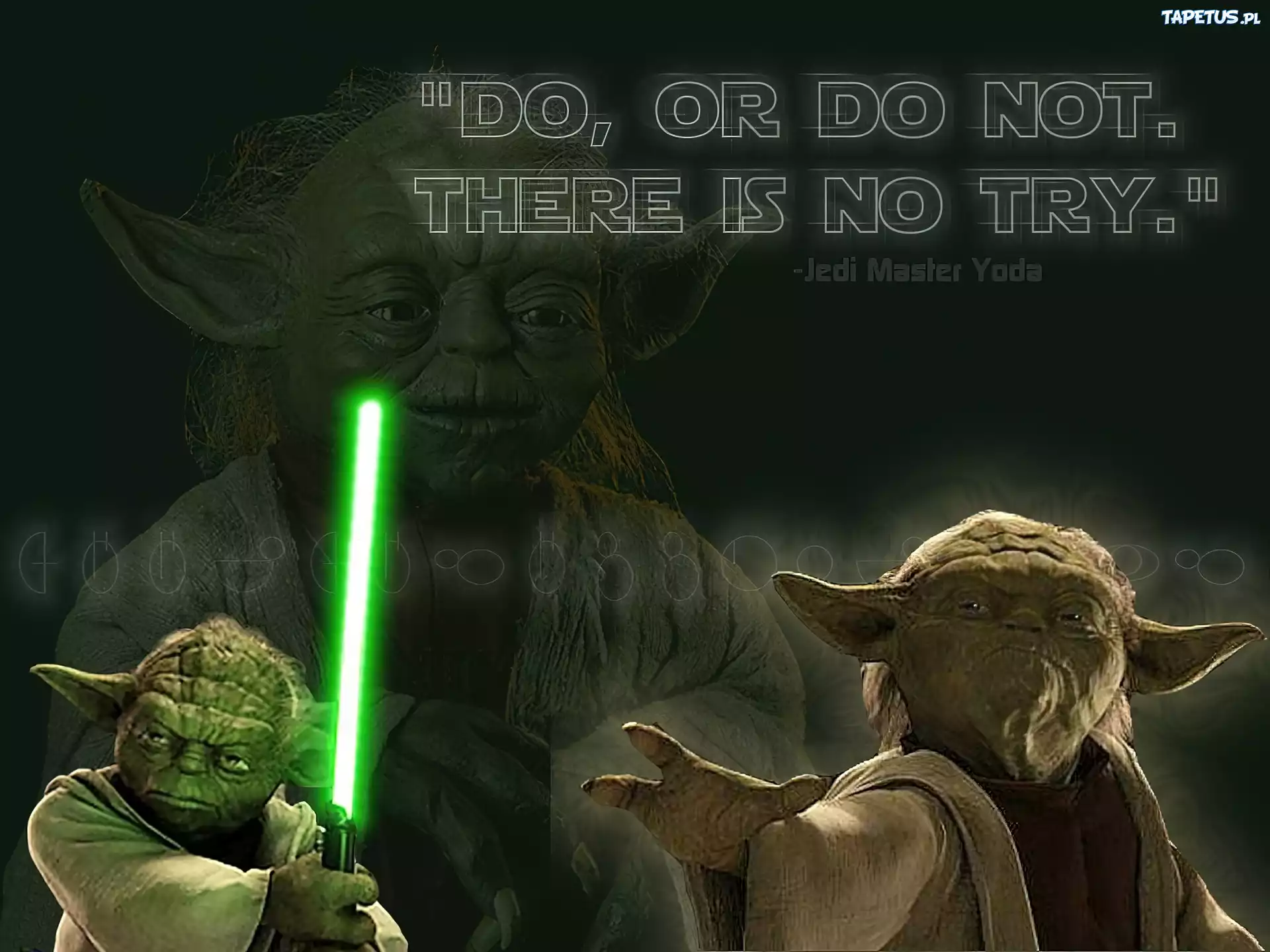 Star Wars, mistrz Yoda, uszy, napisy, laser