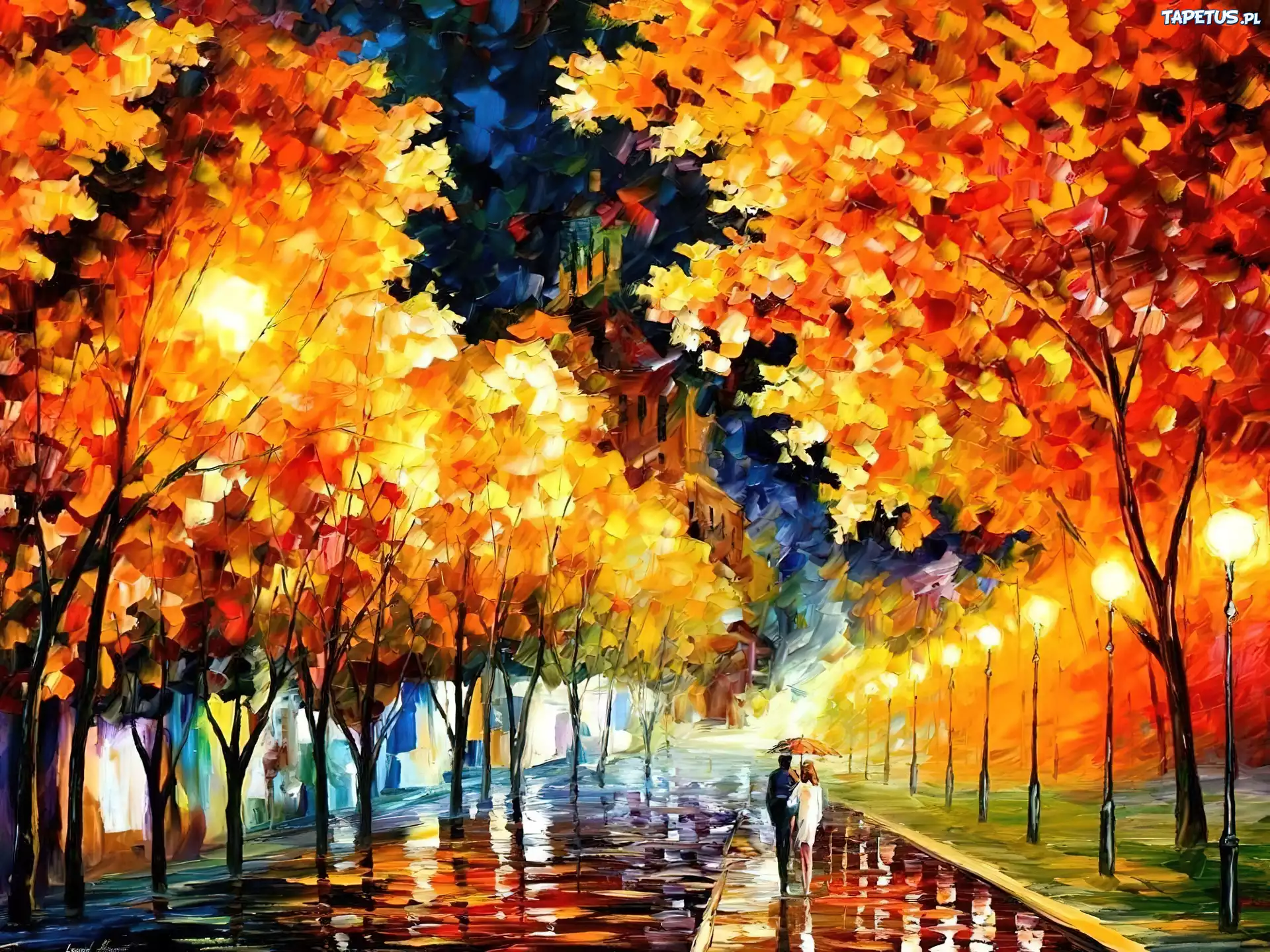 Jesień, Spacer, Park, Leonid Afremov