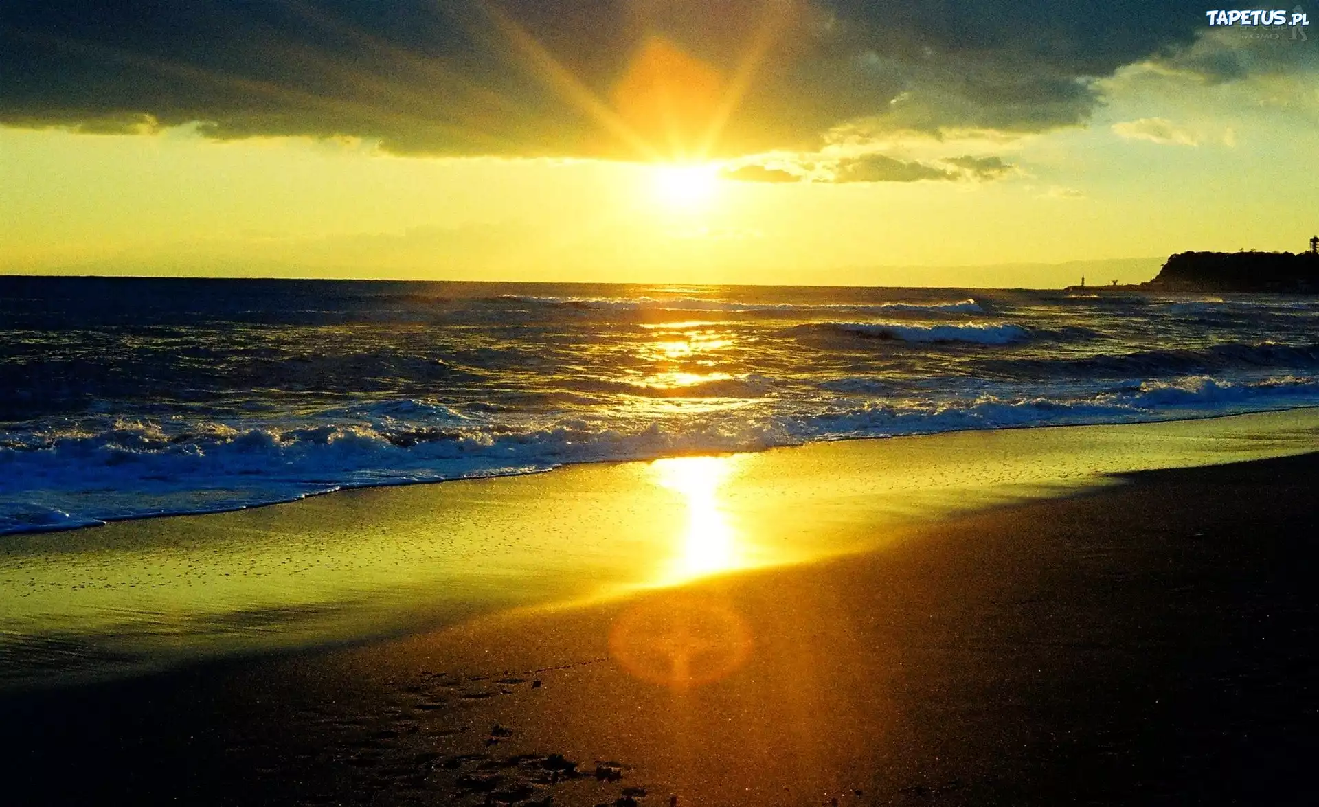 Morze, Plaża, Zachód, Słońca