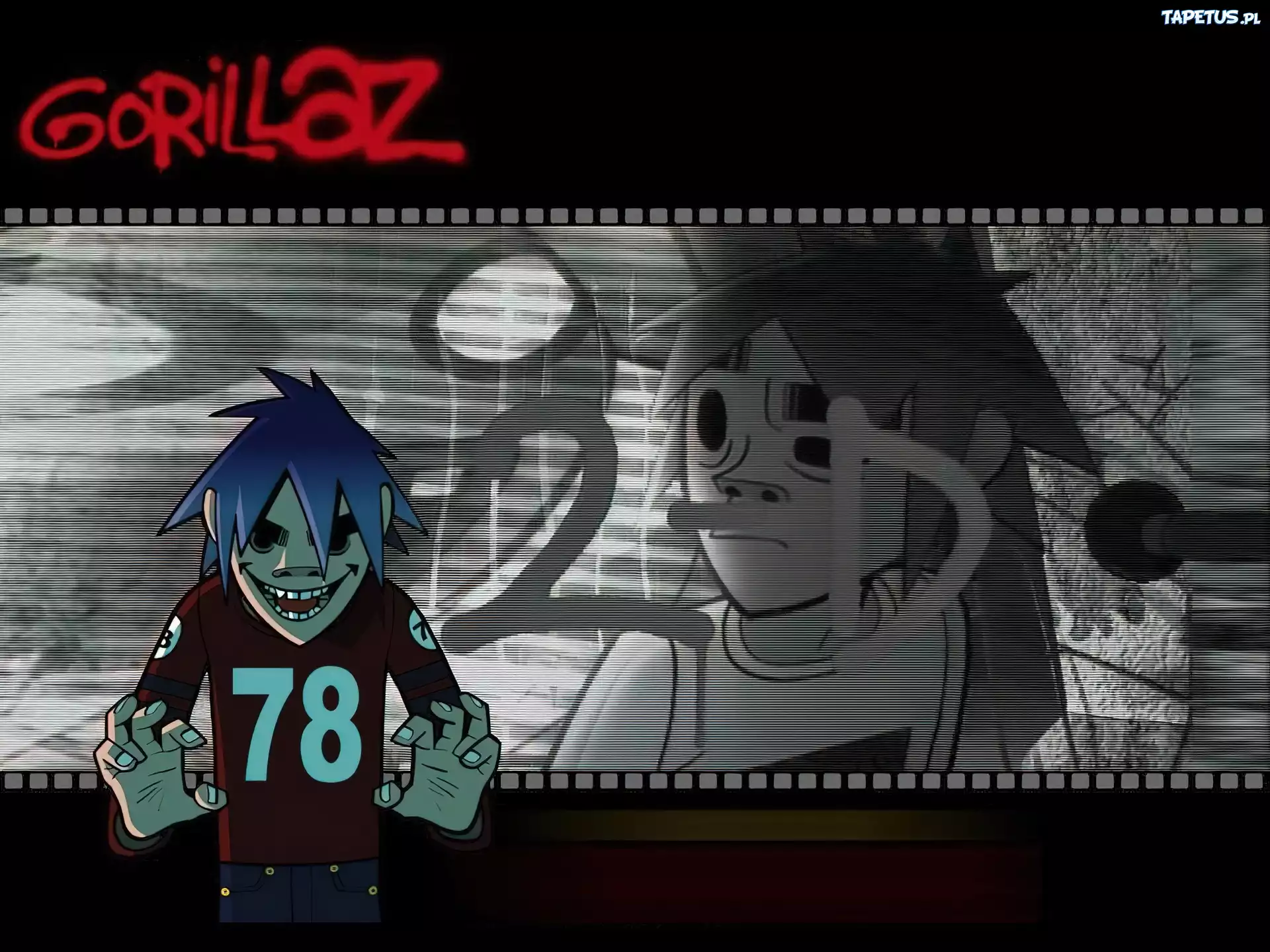Gorillaz,ludzik, twarz , włosy