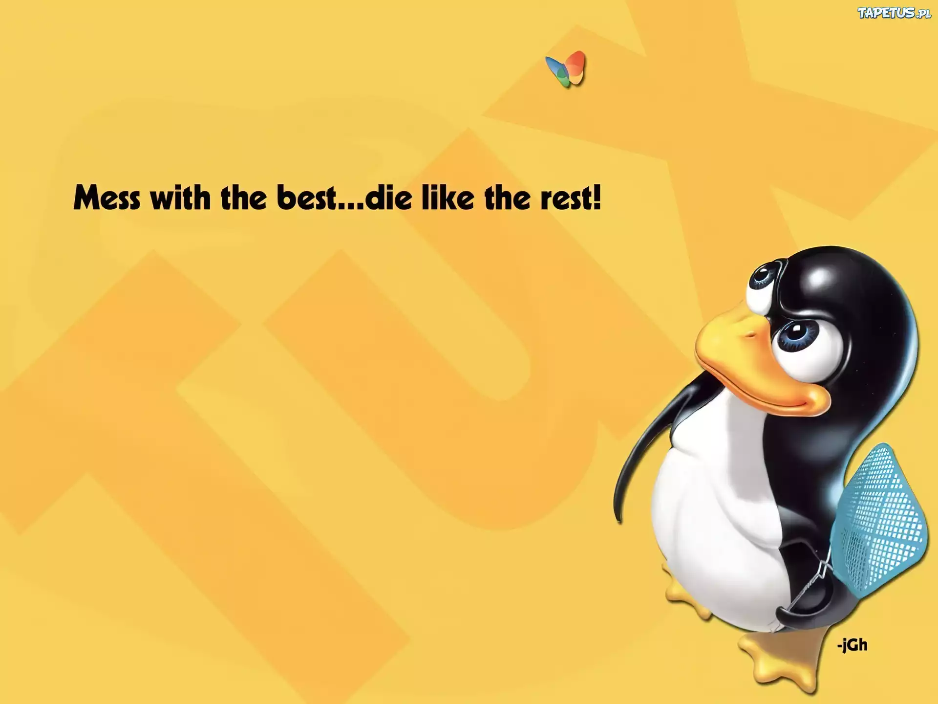 Linux, pingwin, łapka, motyl, grafika