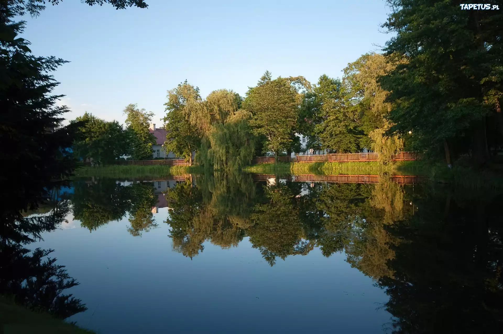 Jesień, Jezioro, Drzewa, Odbicie