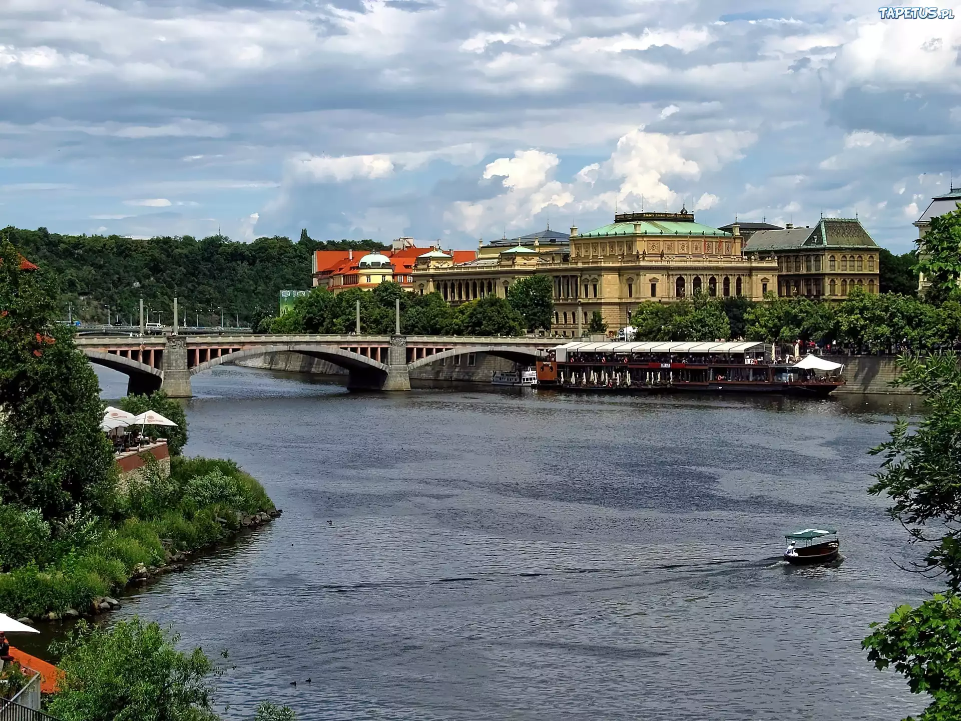 Praga, Wełtawa, Most, Łódka, Domy, Zabytki