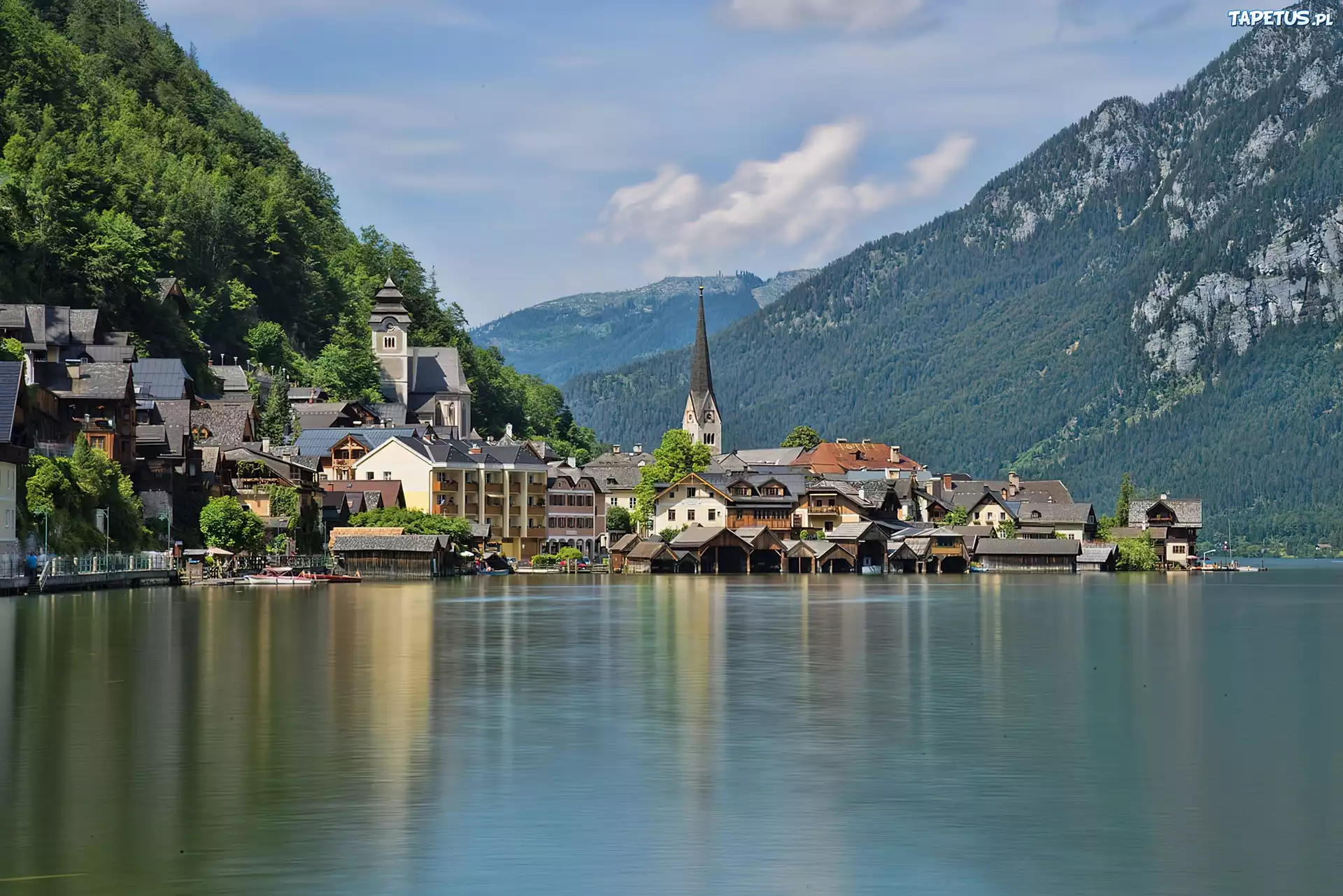 Jezioro, Góry, Zabudowanie, Hallstatt, Austria